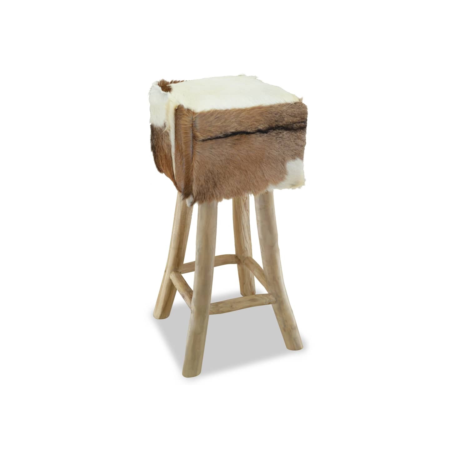 Tabouret de bar cuir de chèvre et bois de teck solide