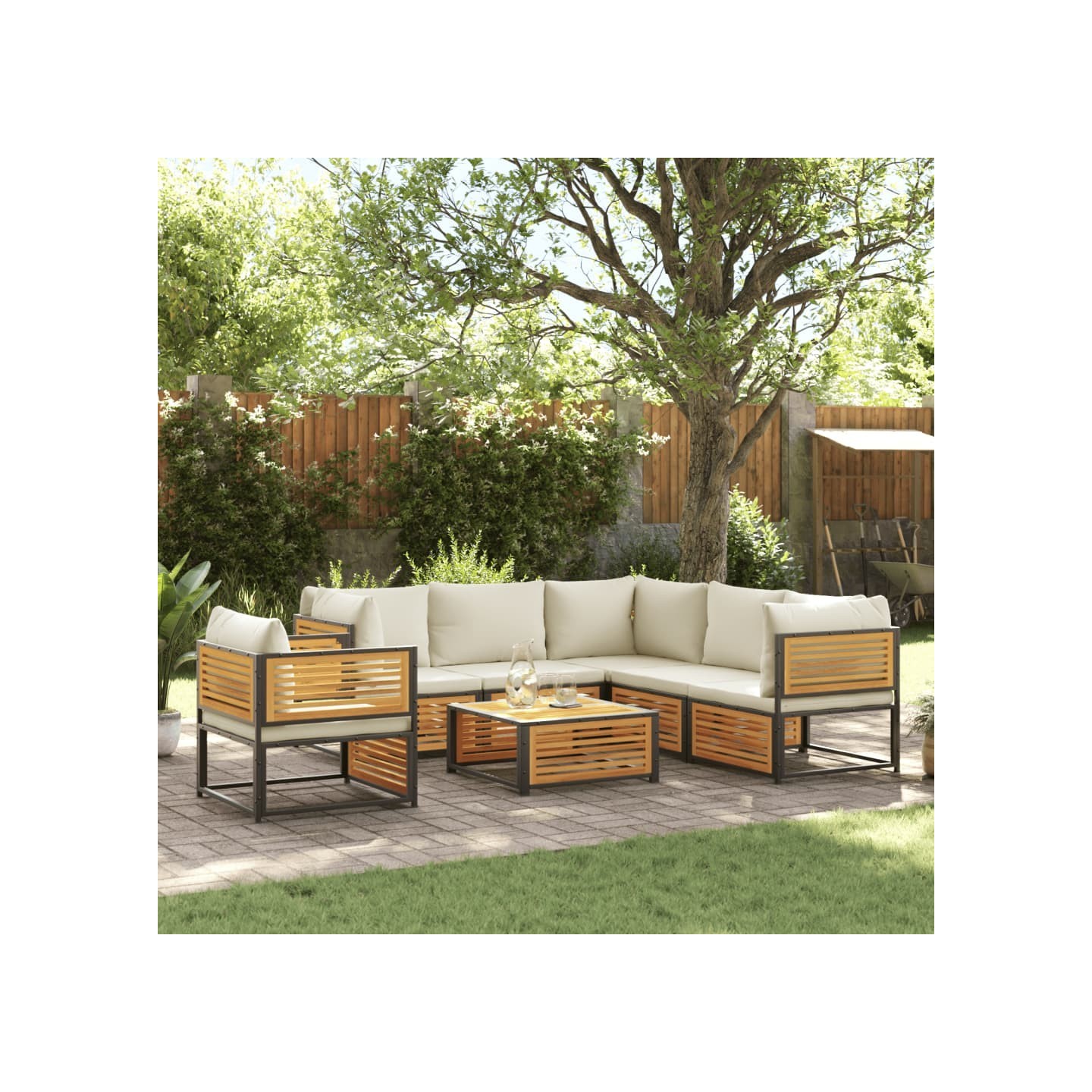 Salon de jardin avec coussins 7 pcs bois massif d'acacia