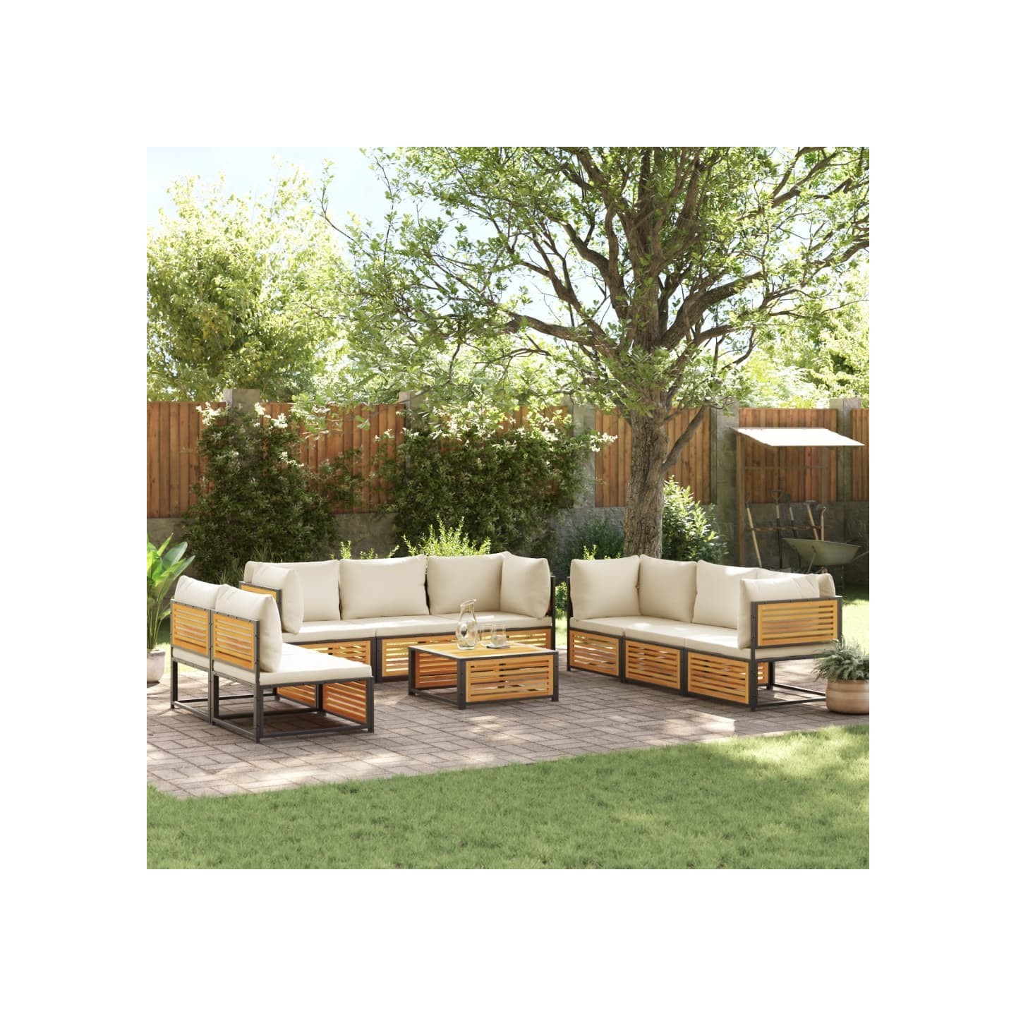 Salon de jardin avec coussins 9 pcs bois massif d'acacia