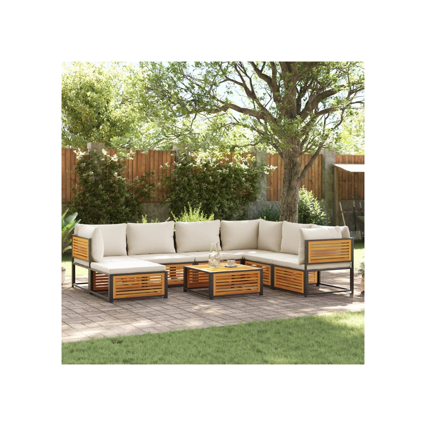 Salon de jardin avec coussins 8 pcs bois massif d'acacia