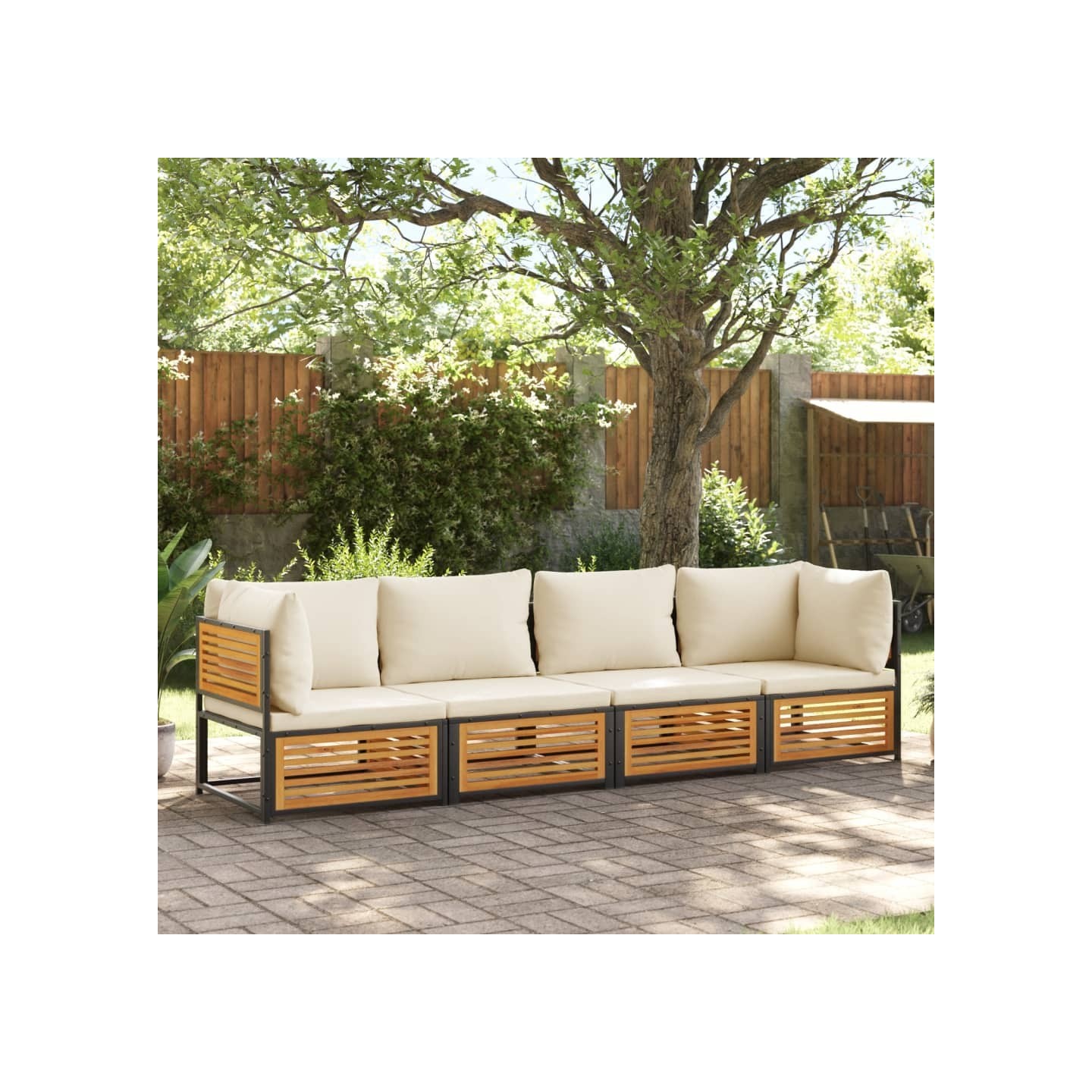 Salon de jardin avec coussins 4 pcs bois d'acacia massif