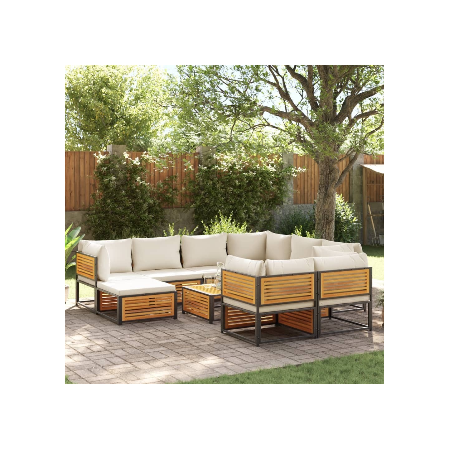 Salon de jardin avec coussins 10 pcs bois d'acacia solide