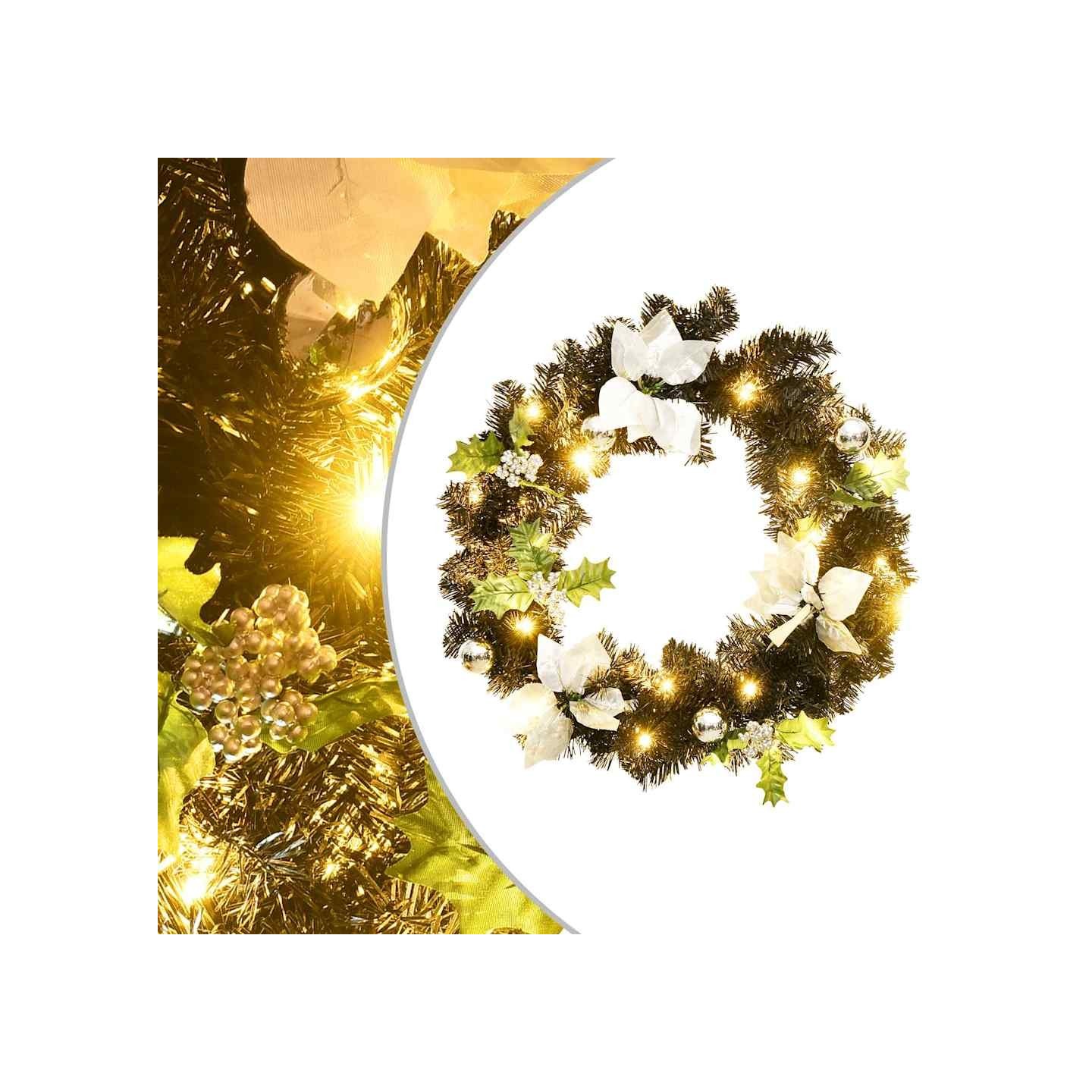 Couronne de Noël avec lumières LED Noir 60 cm PVC