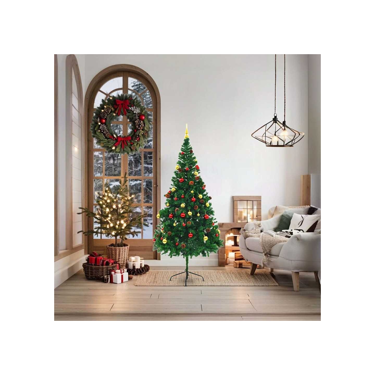 Arbre de Noël artificiel pré-éclairé avec boules vert 180 cm