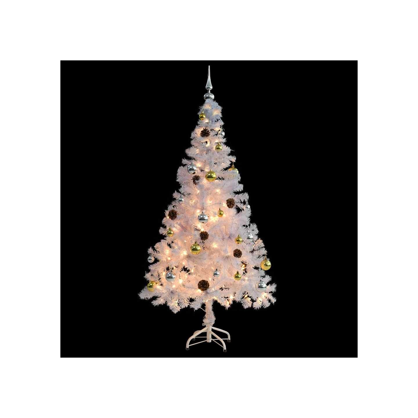 Arbre de Noël artificiel pré-éclairé avec boules blanc 150 cm