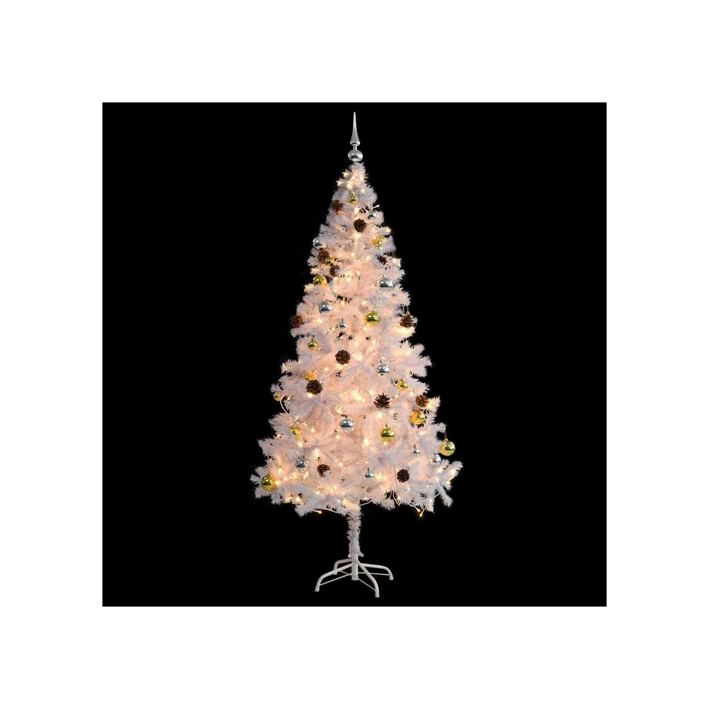 Arbre de Noël artificiel pré-éclairé avec boules blanc 180 cm