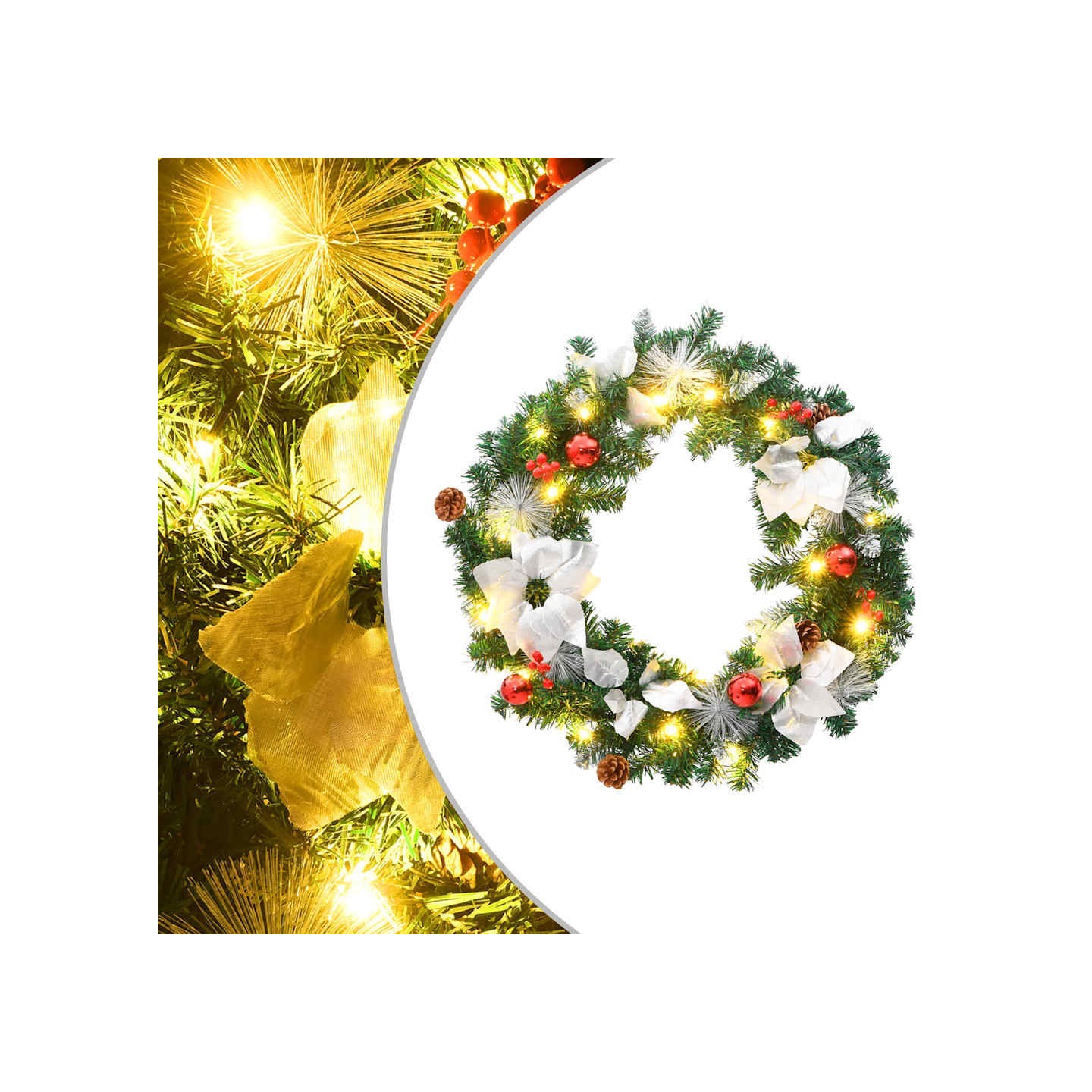 Couronne de Noël avec lumières LED vert 60 cm PVC