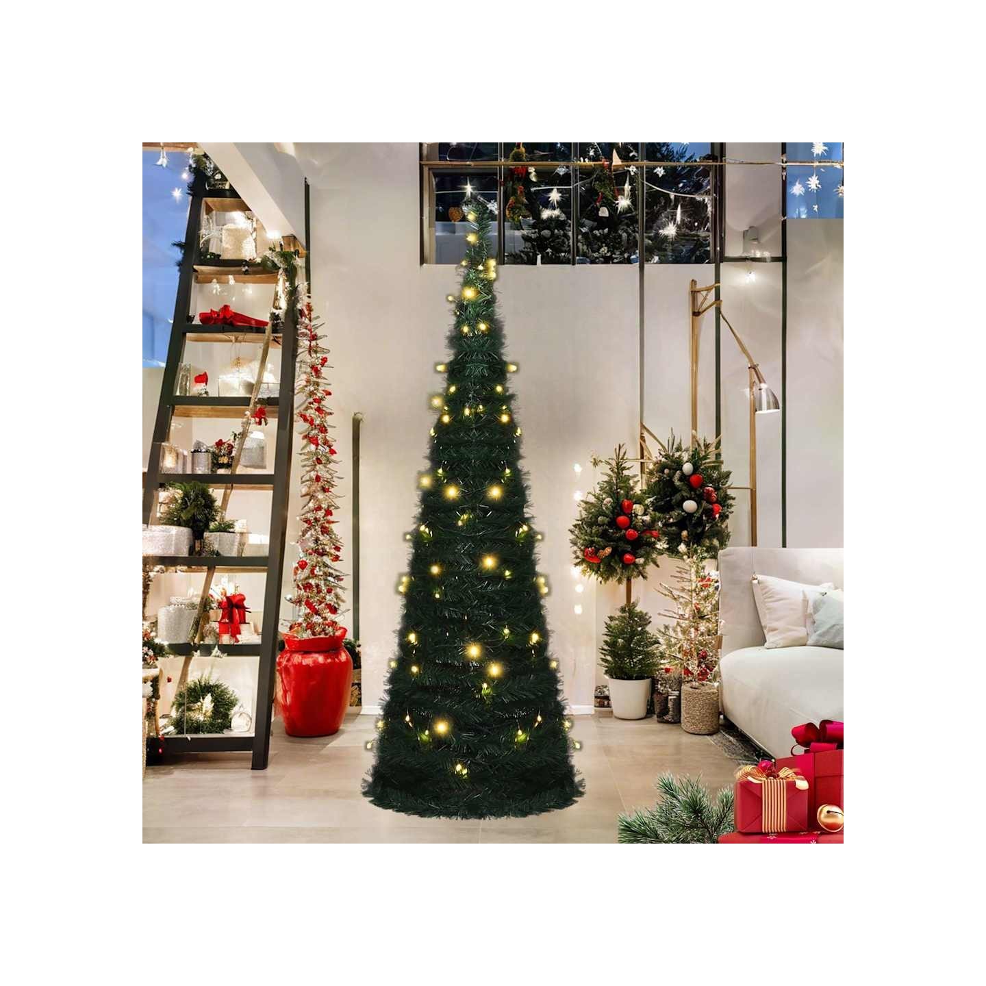 Sapin de Noël artificiel pré-éclairé avec guirlandes vert 180cm