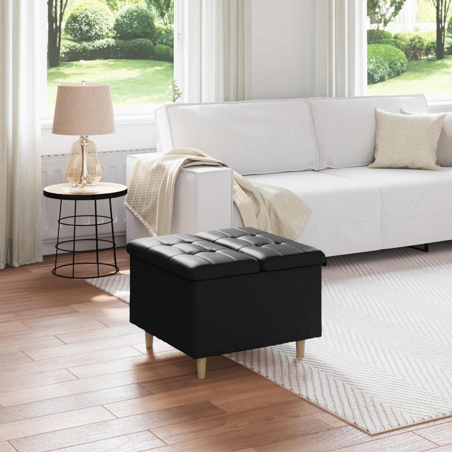 Ottoman avec rangement Noir 60 x 60 x 45 cm Simili cuir