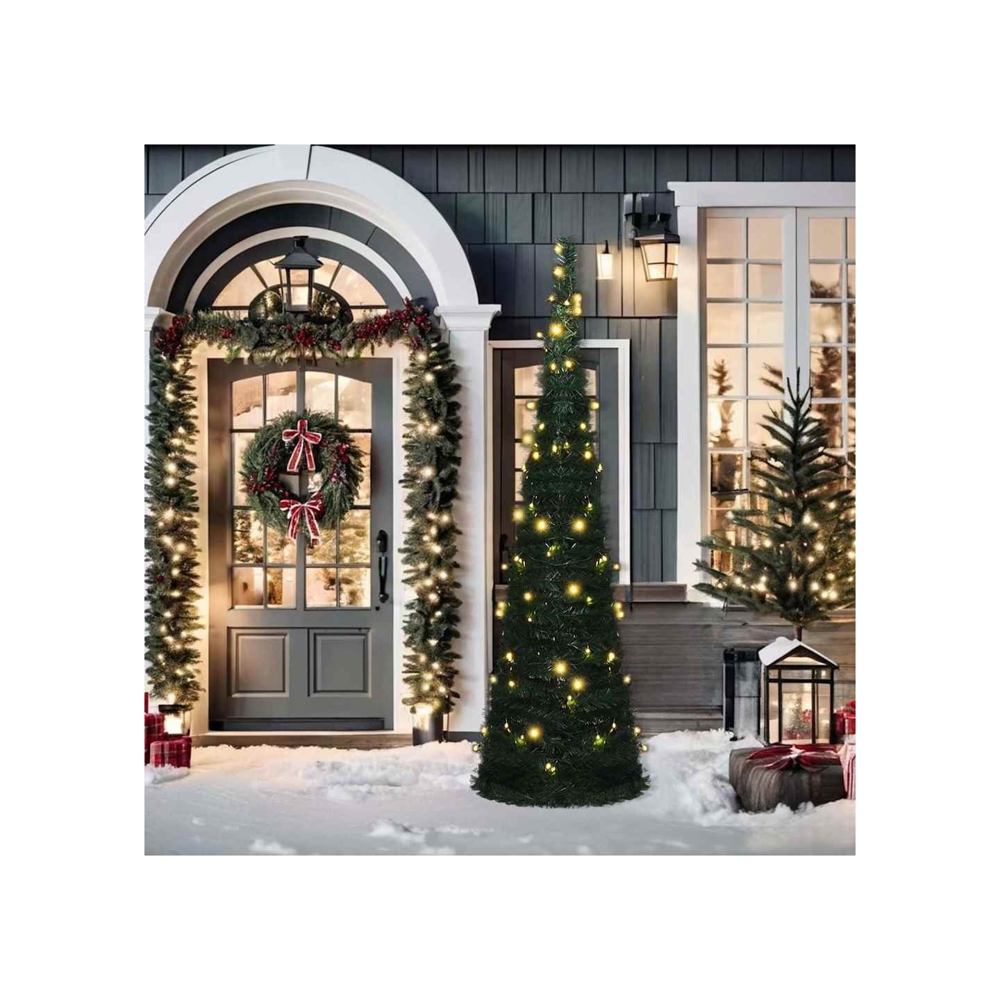 Sapin de Noël artificiel pré-éclairé avec guirlandes vert 210cm