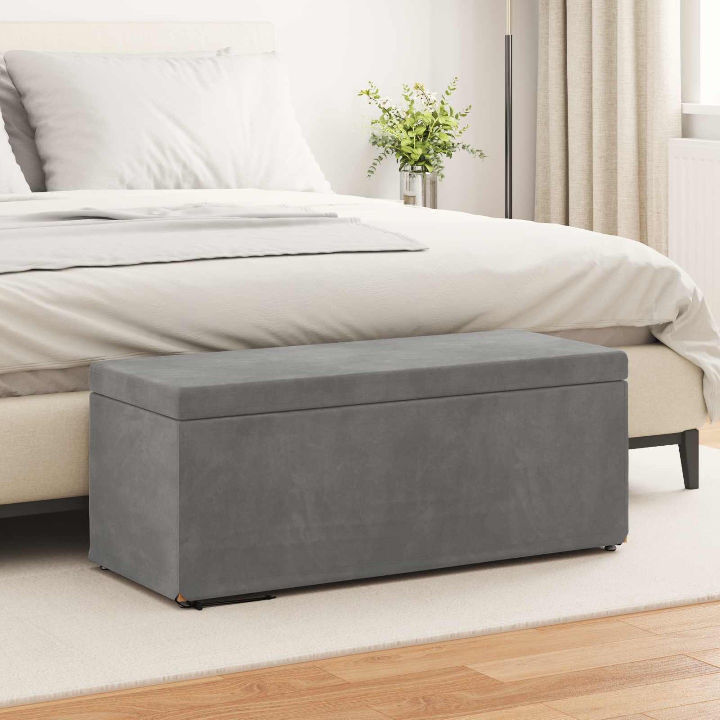 Tabouret Gris foncé 101 x 41 x 40 cm Velours et Bois Composite