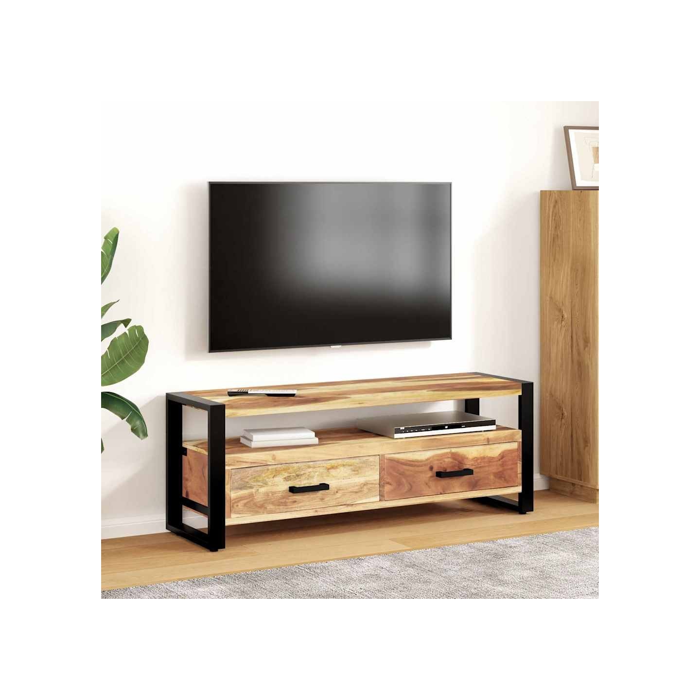 Meuble TV 120x35x45 cm Bois massif avec finition miel
