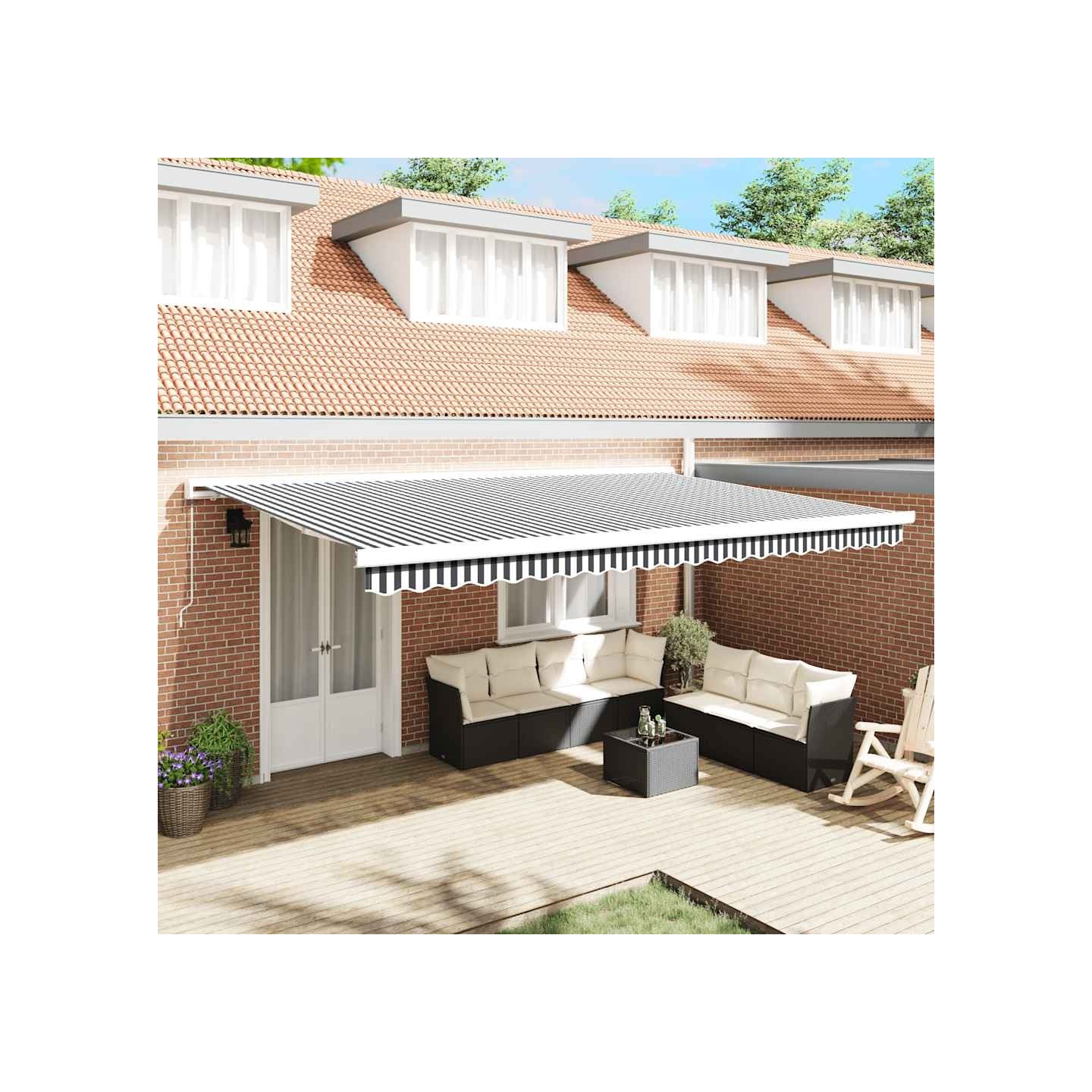 Auvent rétractable anthracite et blanc 5x3 m tissu et aluminium