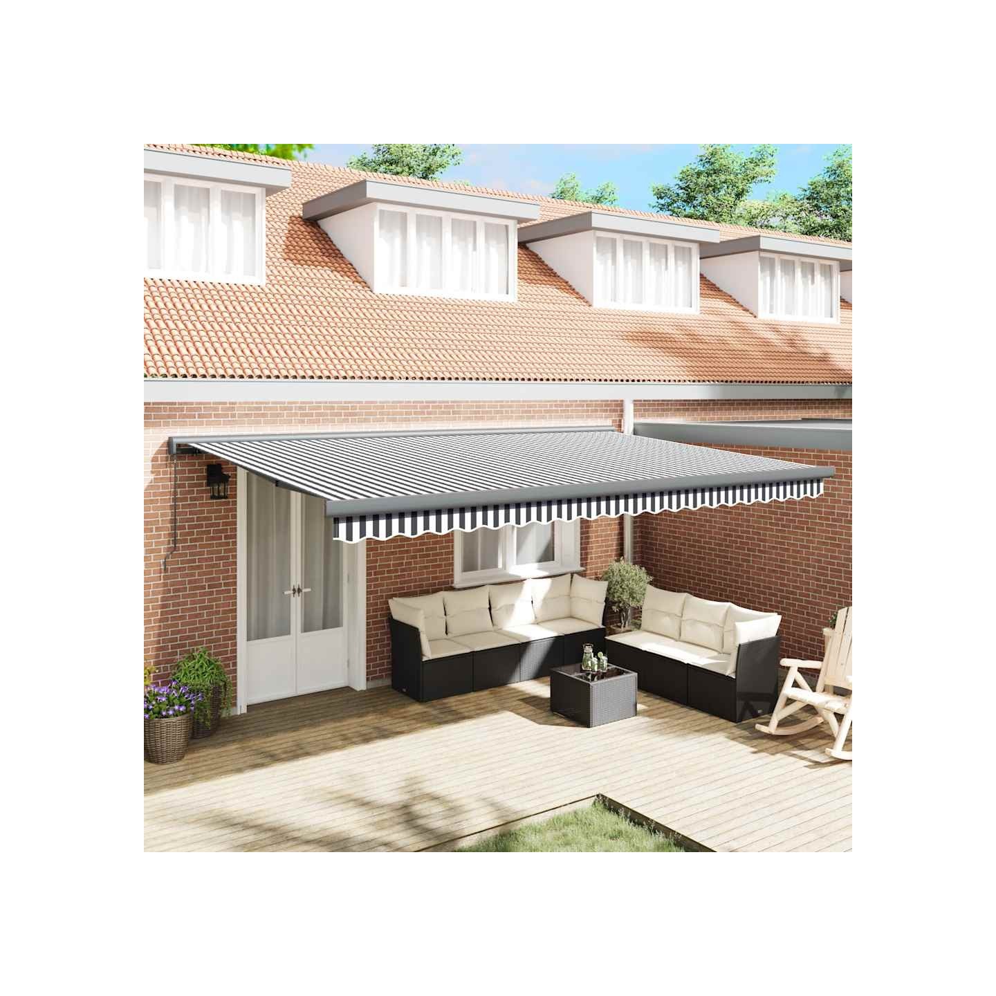 Auvent rétractable anthracite et blanc 5x3 m tissu et aluminium