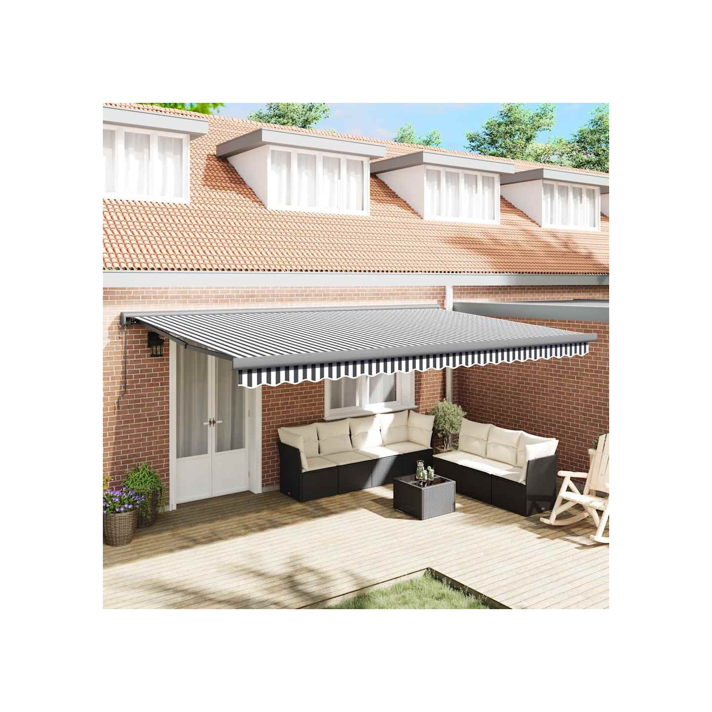 Auvent rétractable anthracite et blanc 5x3 m tissu et aluminium