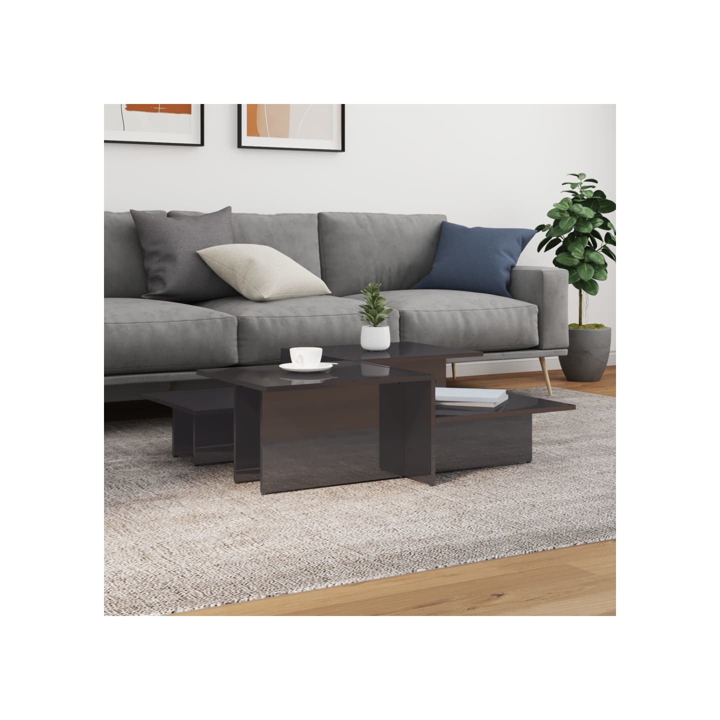Tables basses 2 pcs gris brillant bois d'ingénierie