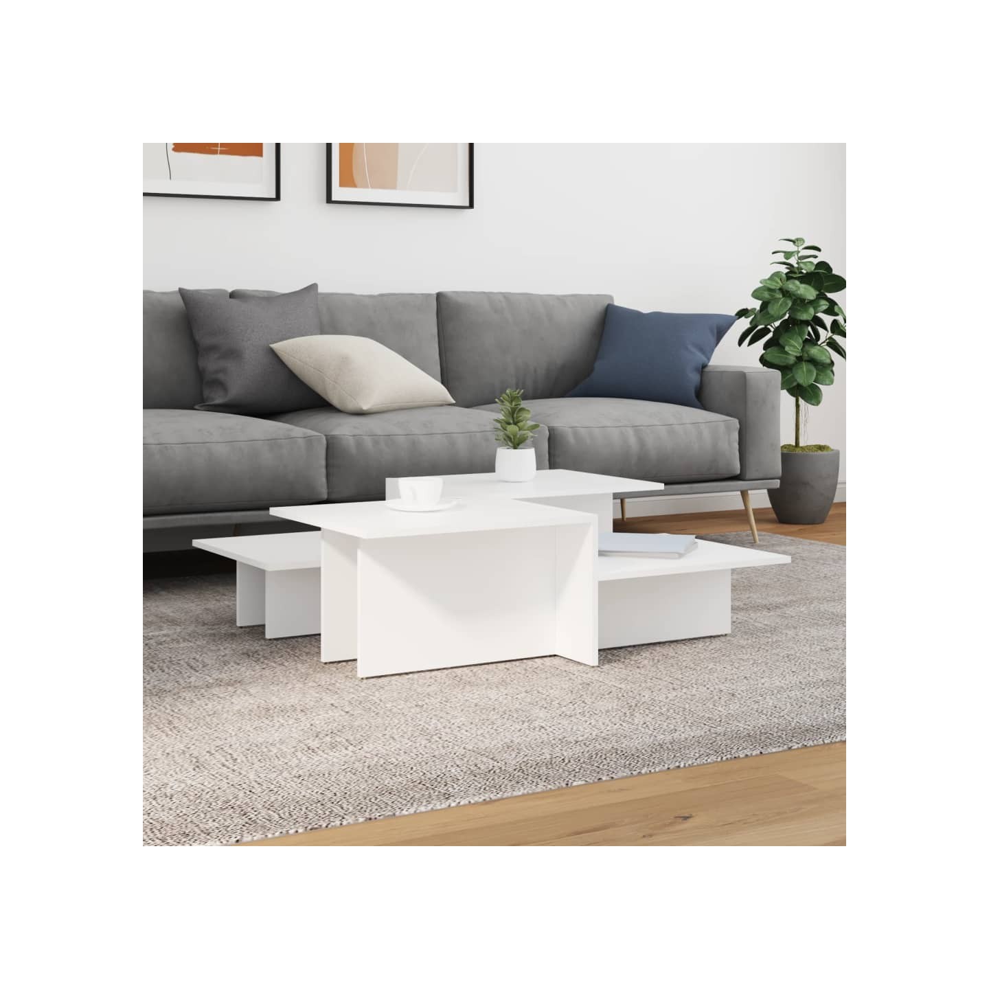 Tables basses 2 pcs blanc bois d'ingénierie