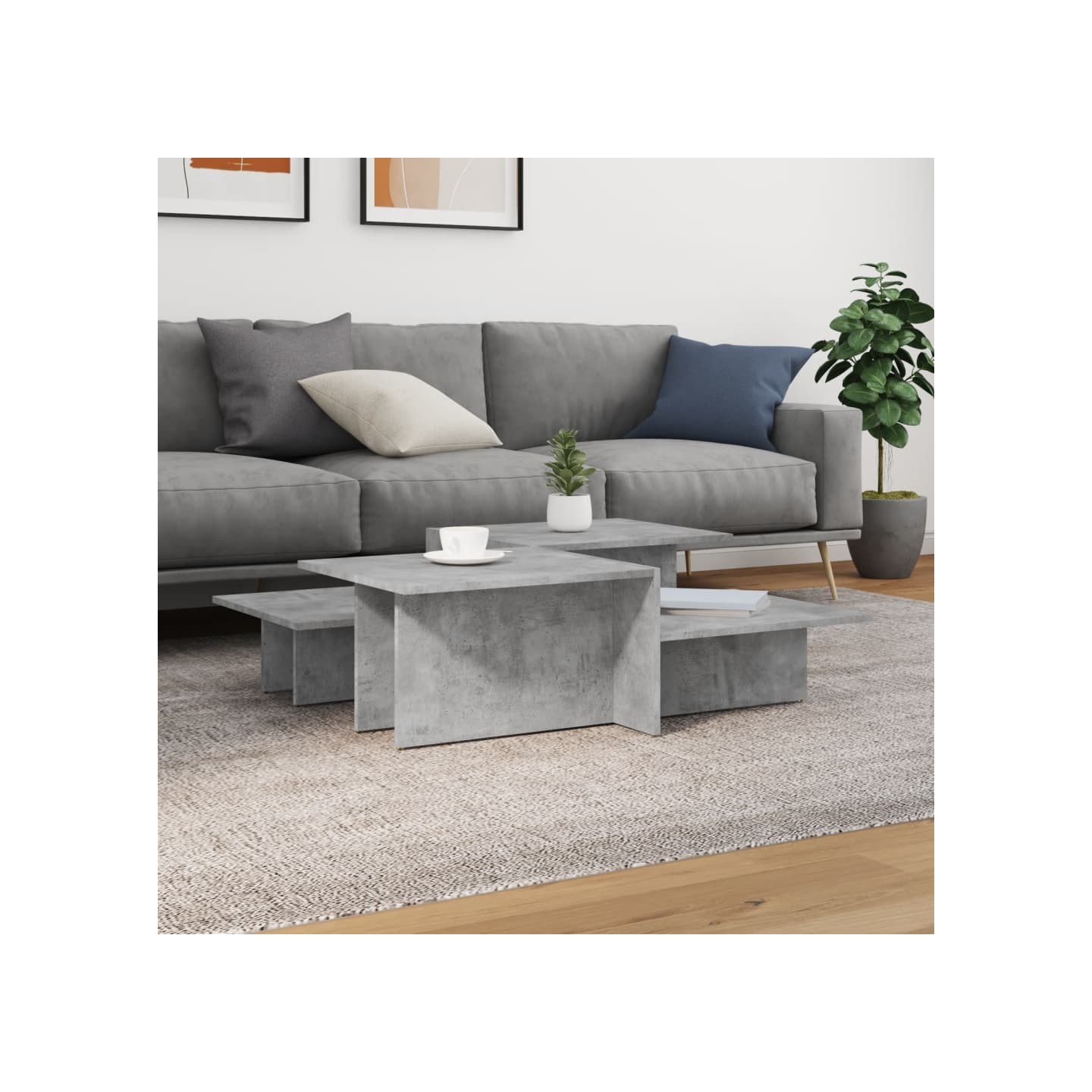 Tables basses 2 pcs gris béton bois d'ingénierie