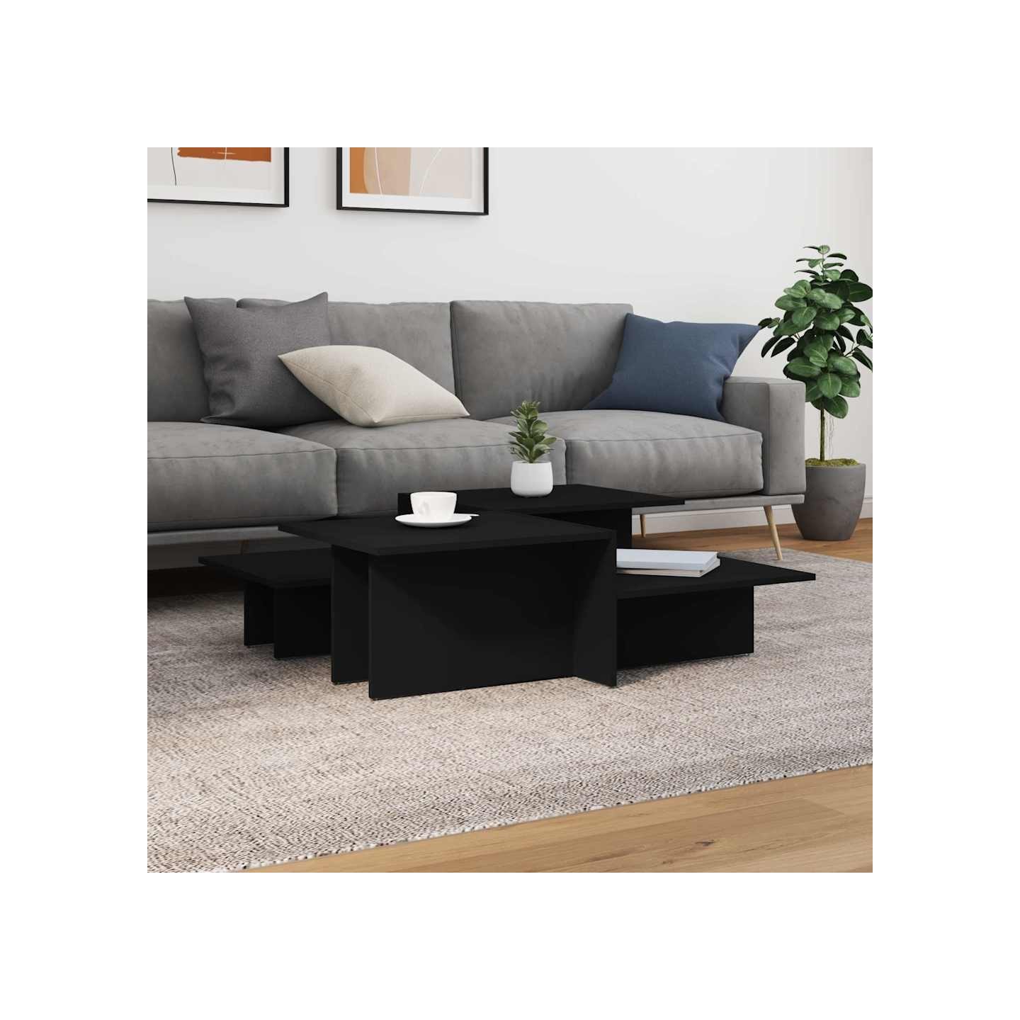 Tables basses 2 pcs Noir Bois d'ingénierie