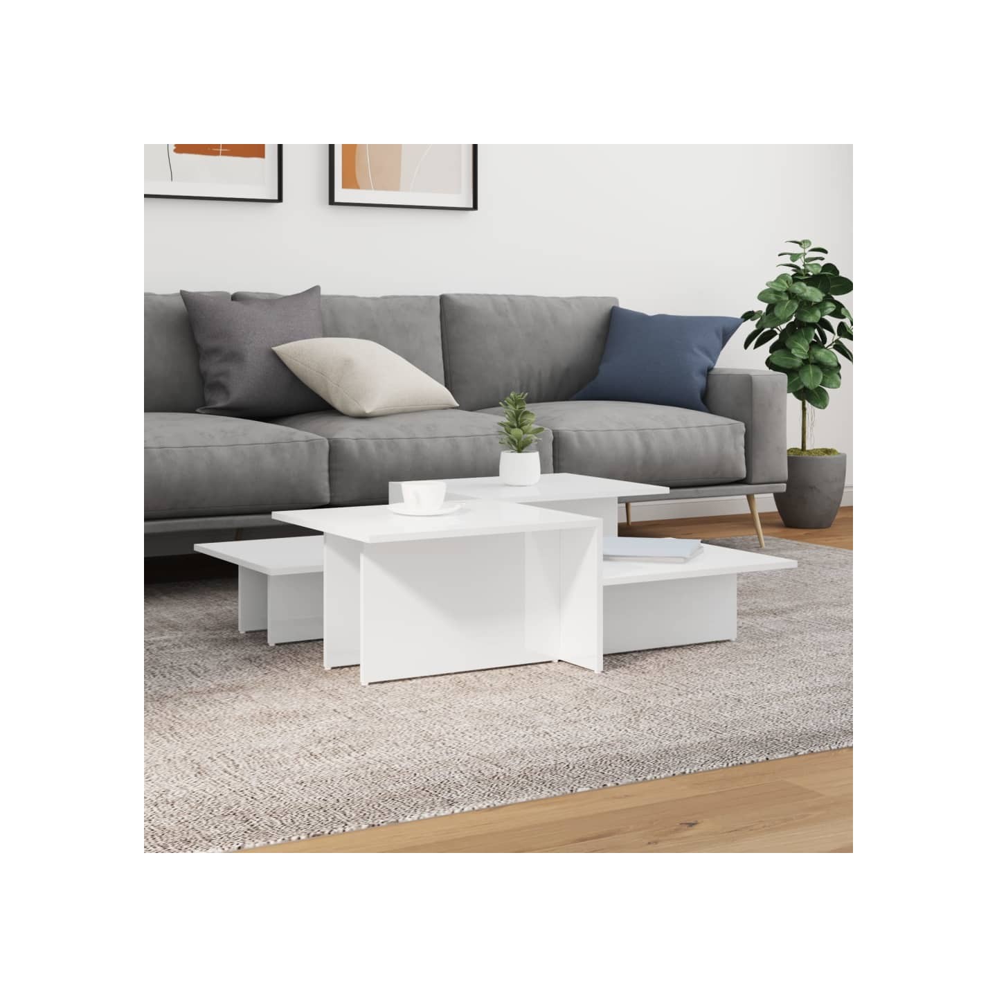 Tables basses 2 pcs blanc brillant bois d'ingénierie