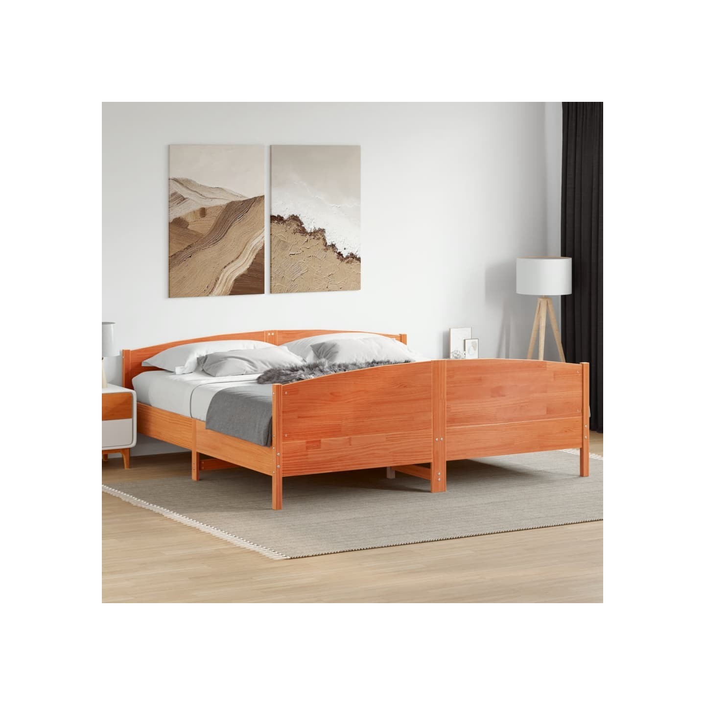 Cadre de lit sans matelas cire marron 180x200cm bois pin massif