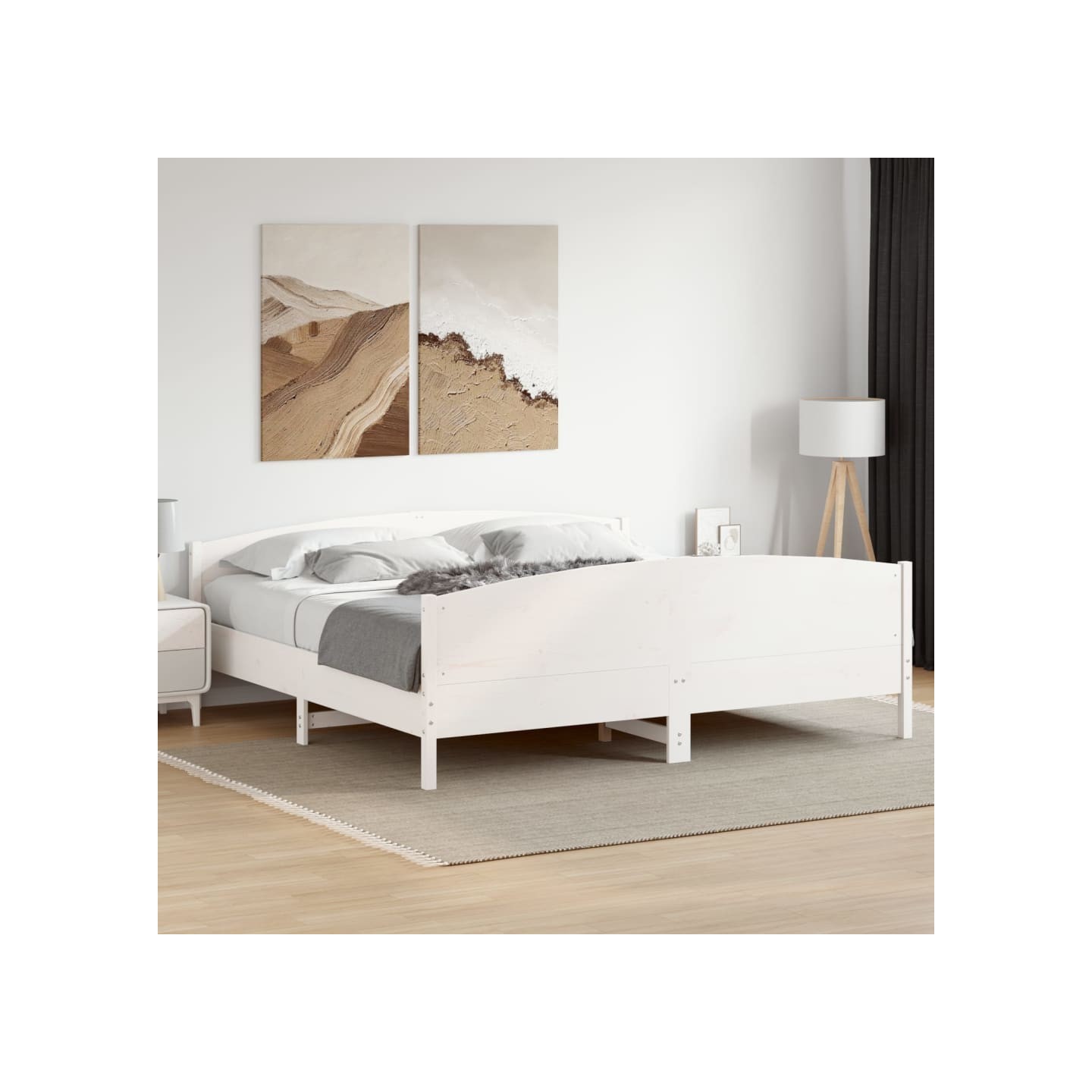 Cadre de lit sans matelas blanc 200x200 cm bois massif de pin