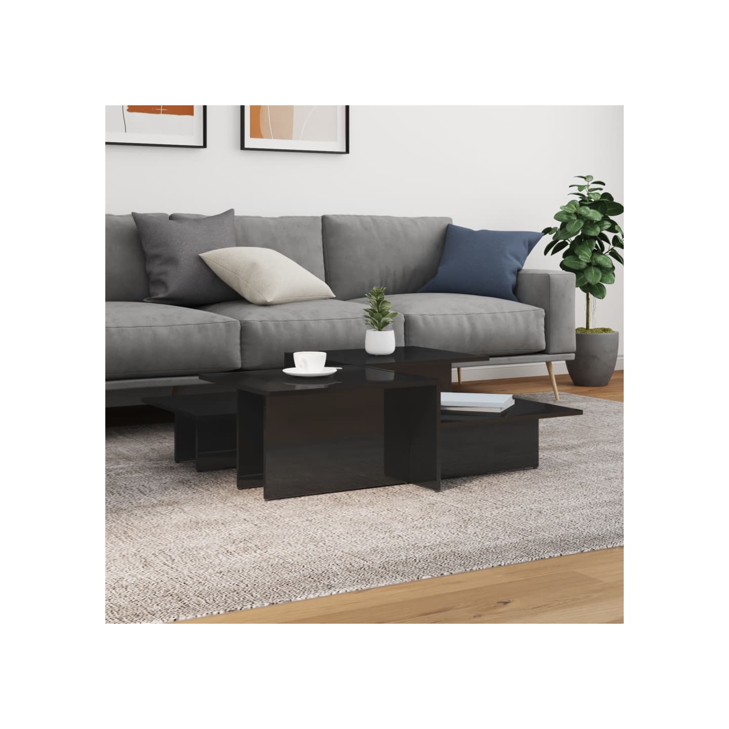Tables basses 2 pcs noir brillant bois d'ingénierie