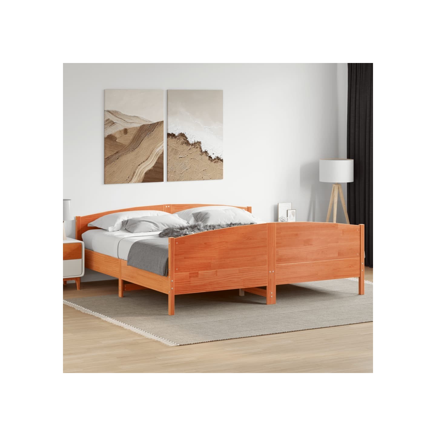 Cadre de lit sans matelas cire marron 200x200cm bois pin massif