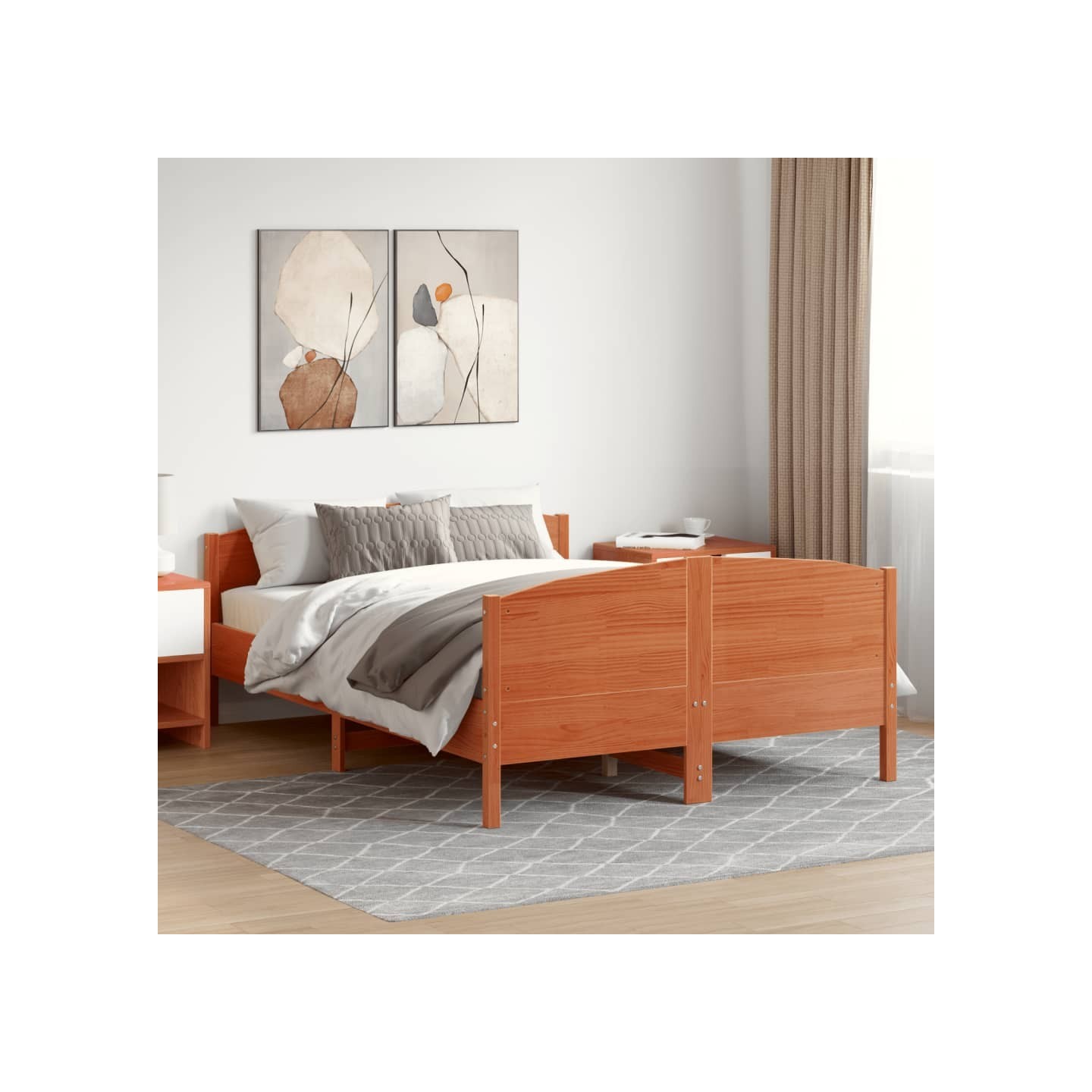 Cadre de lit sans matelas cire marron 150x200cm bois pin massif