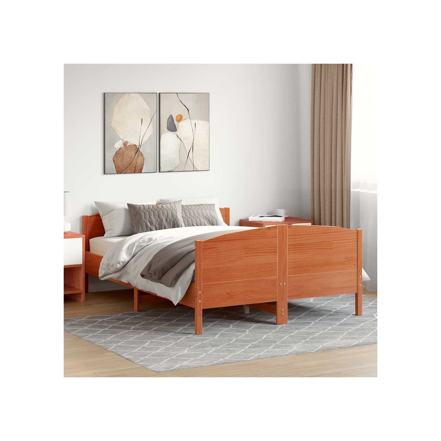 Cadre de lit sans matelas cire marron 140x190cm bois pin massif