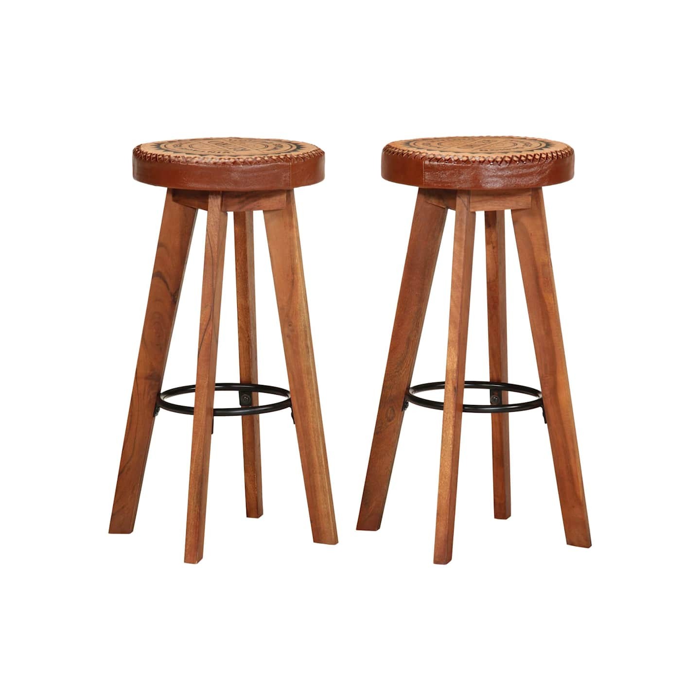 Tabourets de bar 2 pcs Cuir véritable et bois d'acacia solide