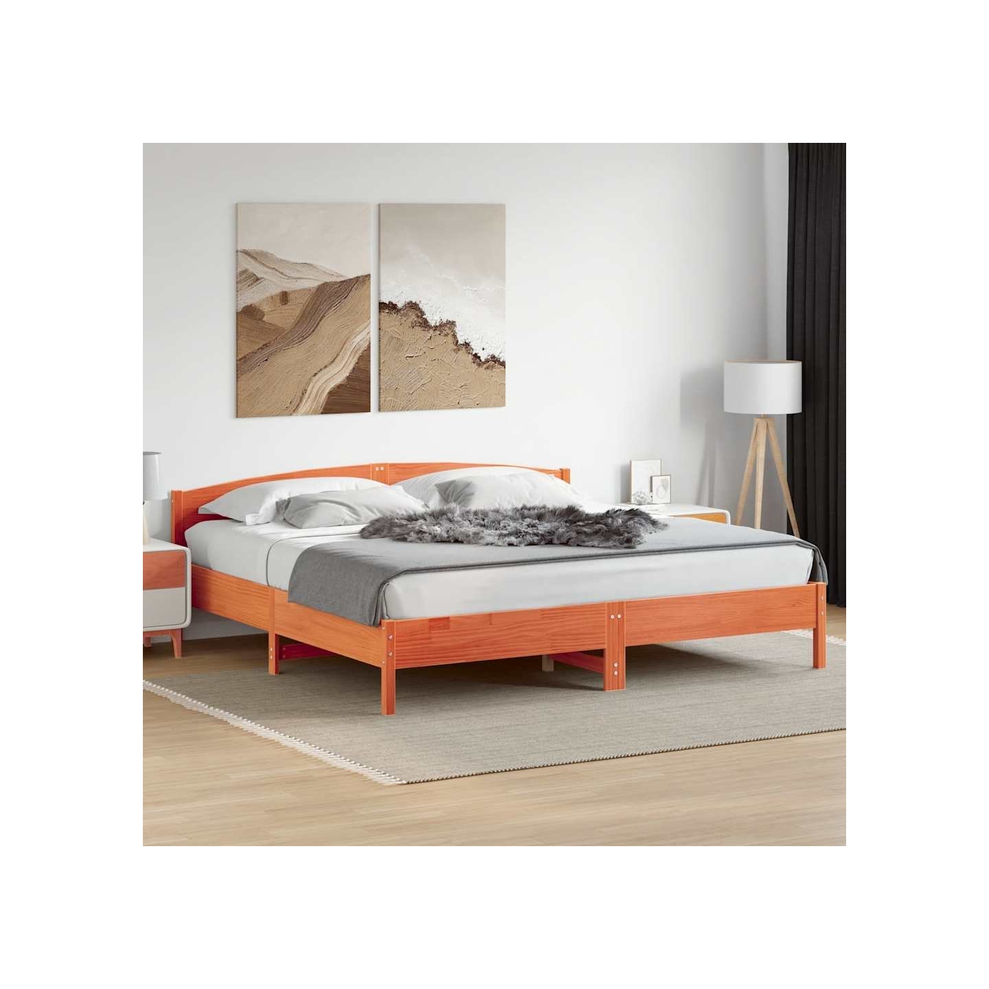 Cadre de lit sans matelas cire marron 200x200cm bois pin massif