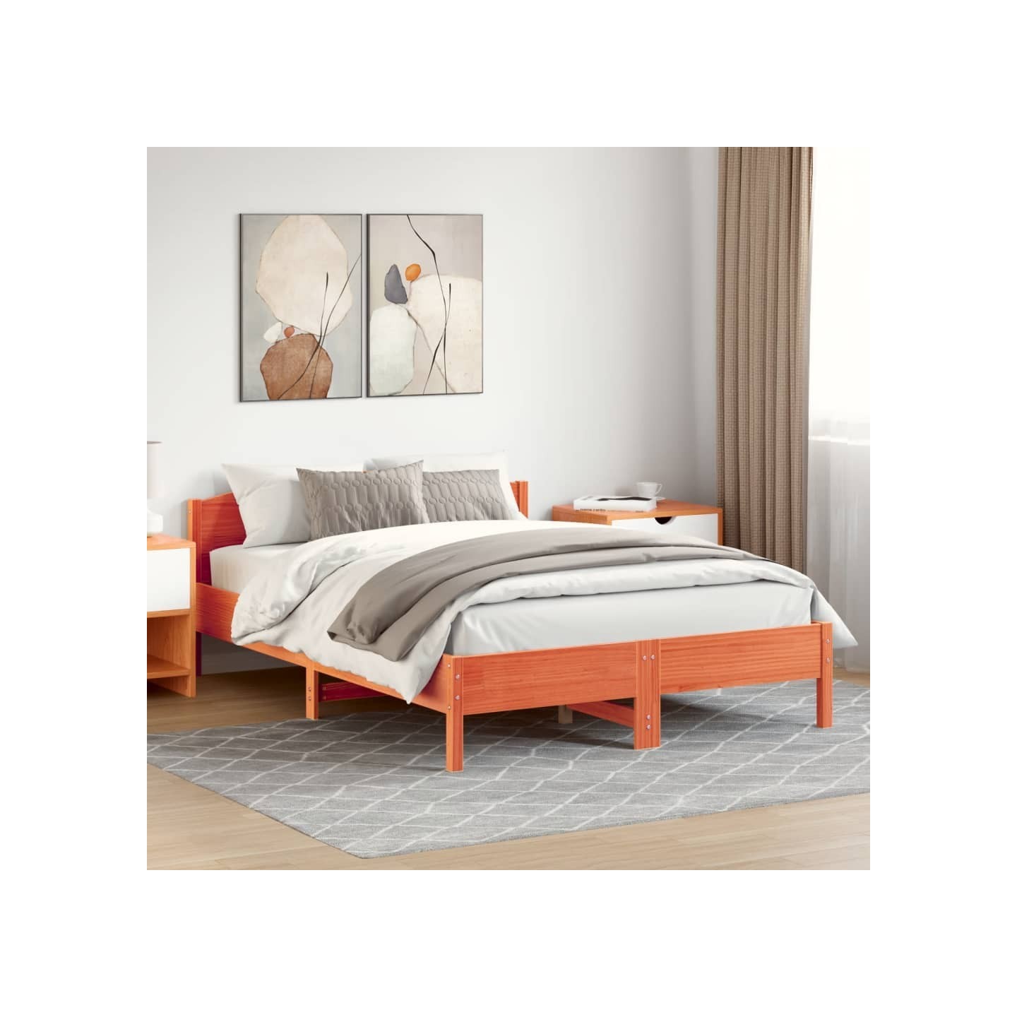 Cadre de lit sans matelas cire marron 150x200cm bois pin massif