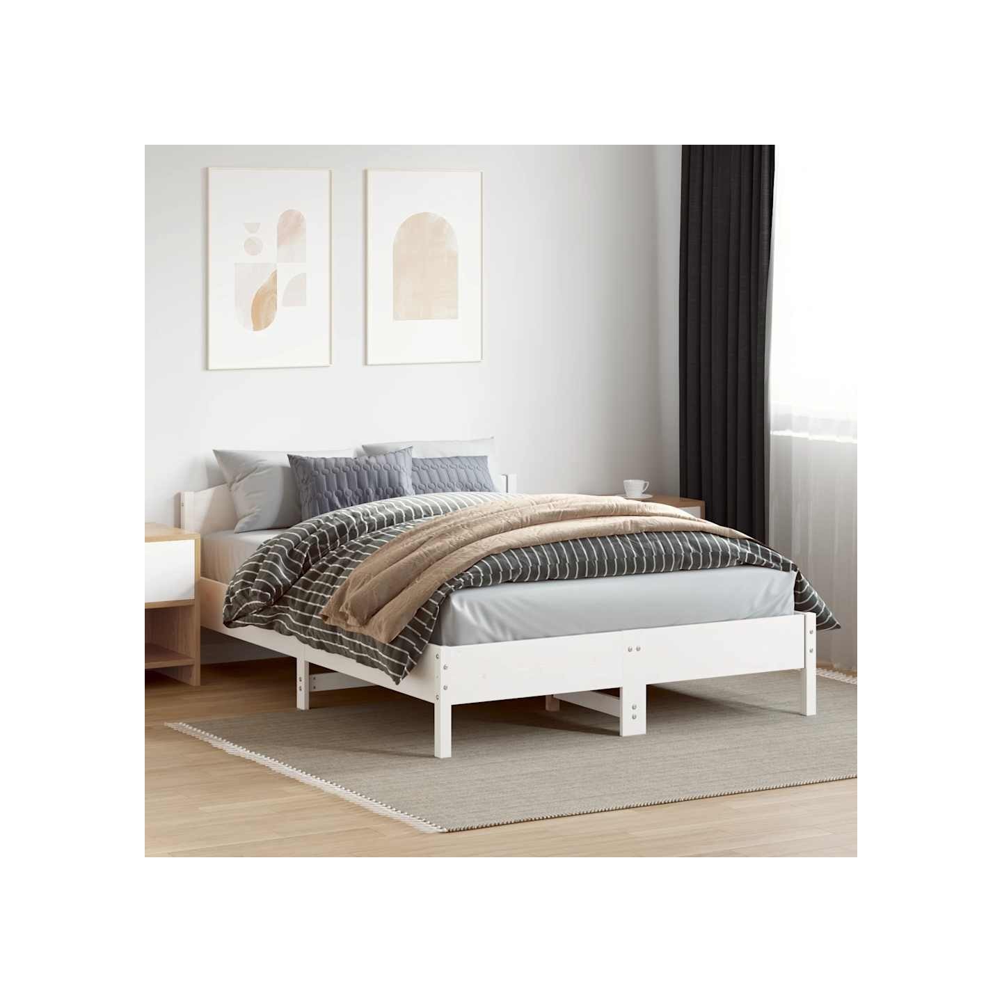Cadre de lit sans matelas blanc 160x200 cm bois de pin massif