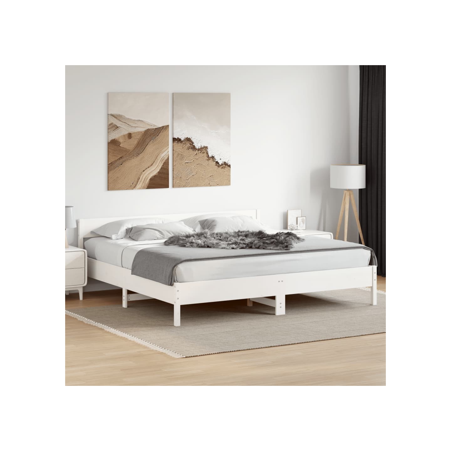 Cadre de lit sans matelas blanc 200x200 cm bois massif de pin