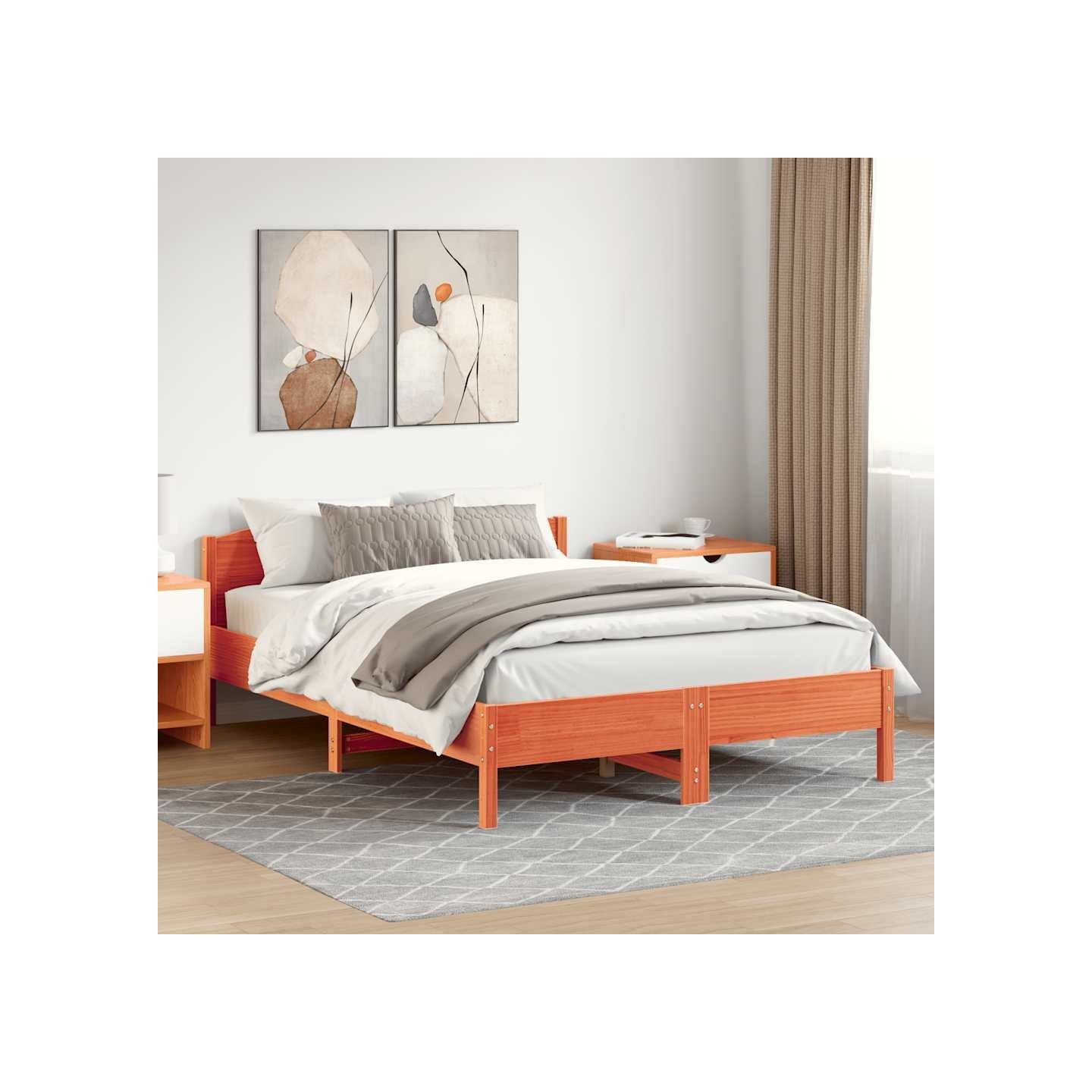 Cadre de lit sans matelas cire marron 160x200cm bois pin massif