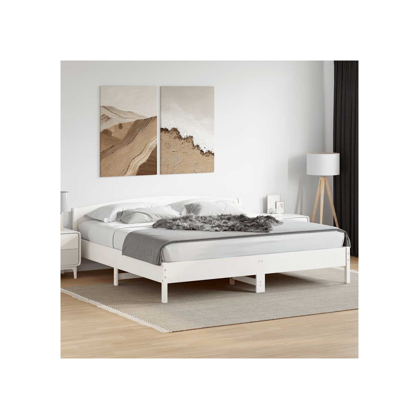 Cadre de lit sans matelas blanc 180x200 cm bois massif de pin