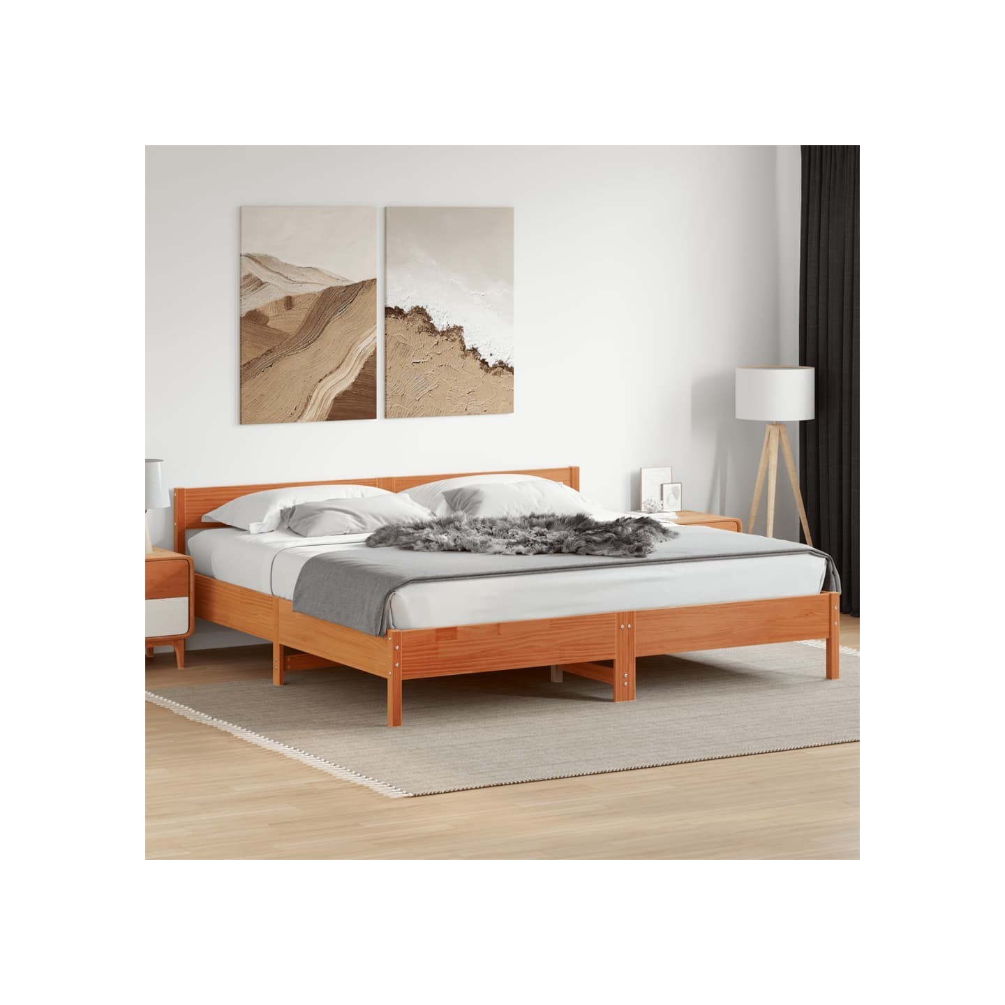 Cadre de lit sans matelas cire marron 200x200cm bois pin massif