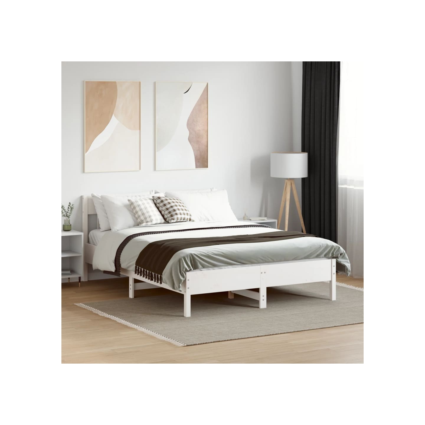Cadre de lit sans matelas blanc 160x200 cm bois de pin massif