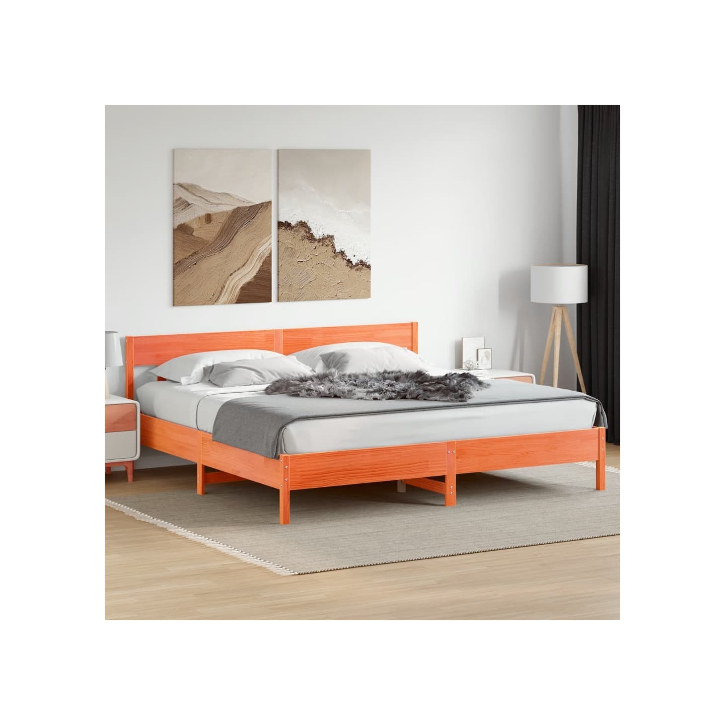 Cadre de lit sans matelas cire marron 200x200cm bois pin massif