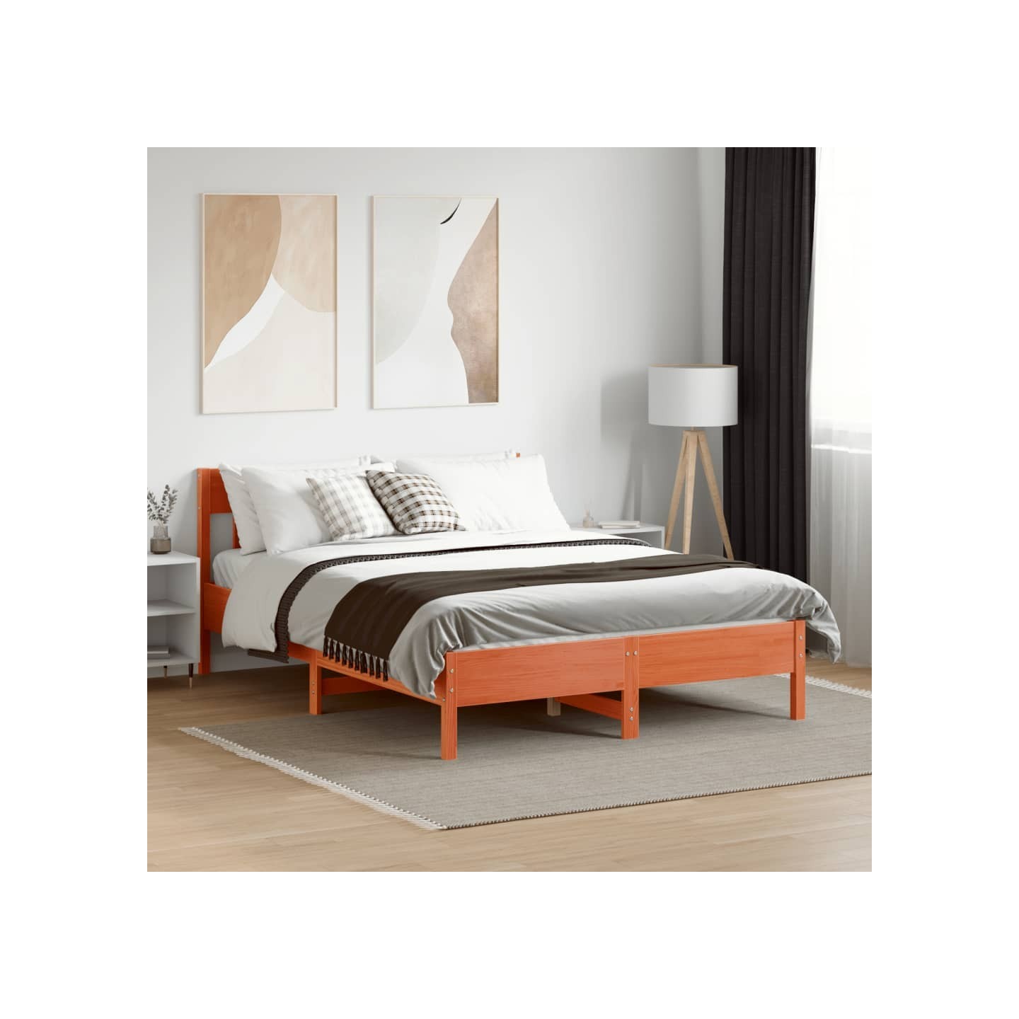 Cadre de lit sans matelas cire marron 160x200cm bois pin massif