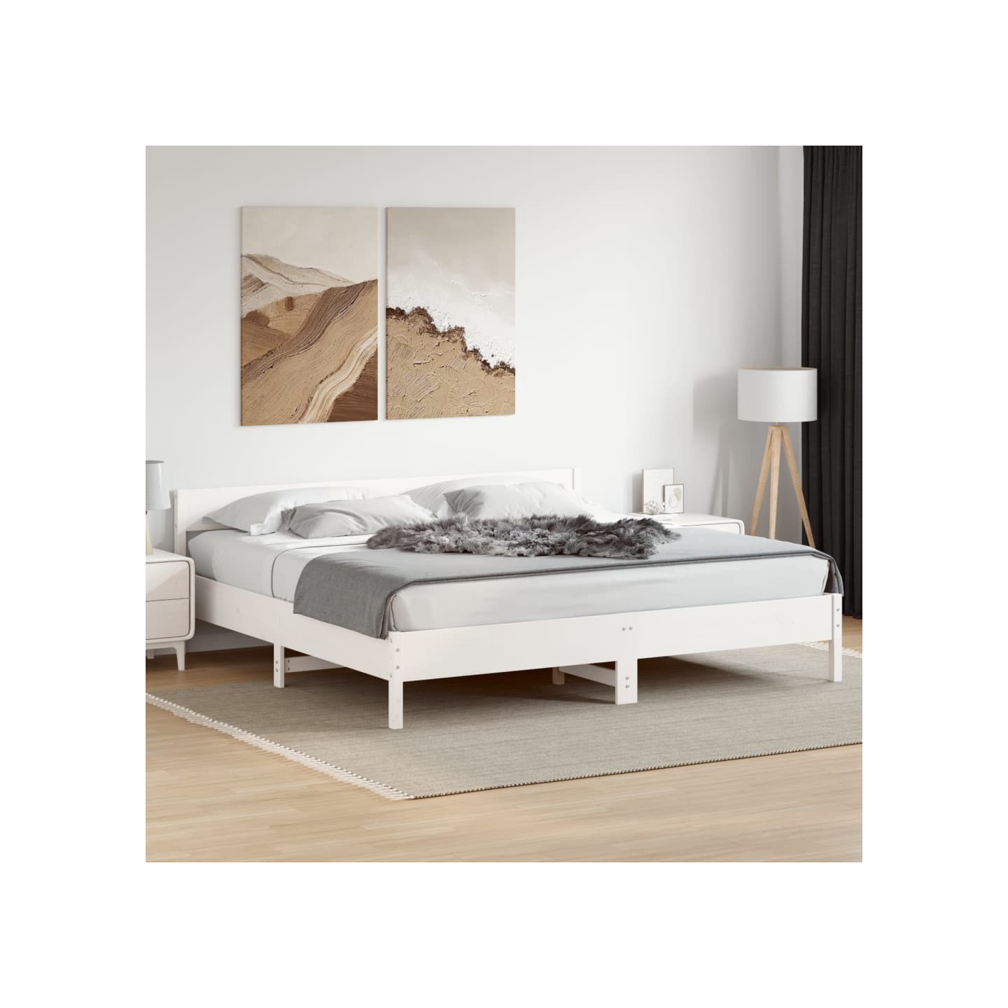 Cadre de lit sans matelas blanc 180x200 cm bois massif de pin