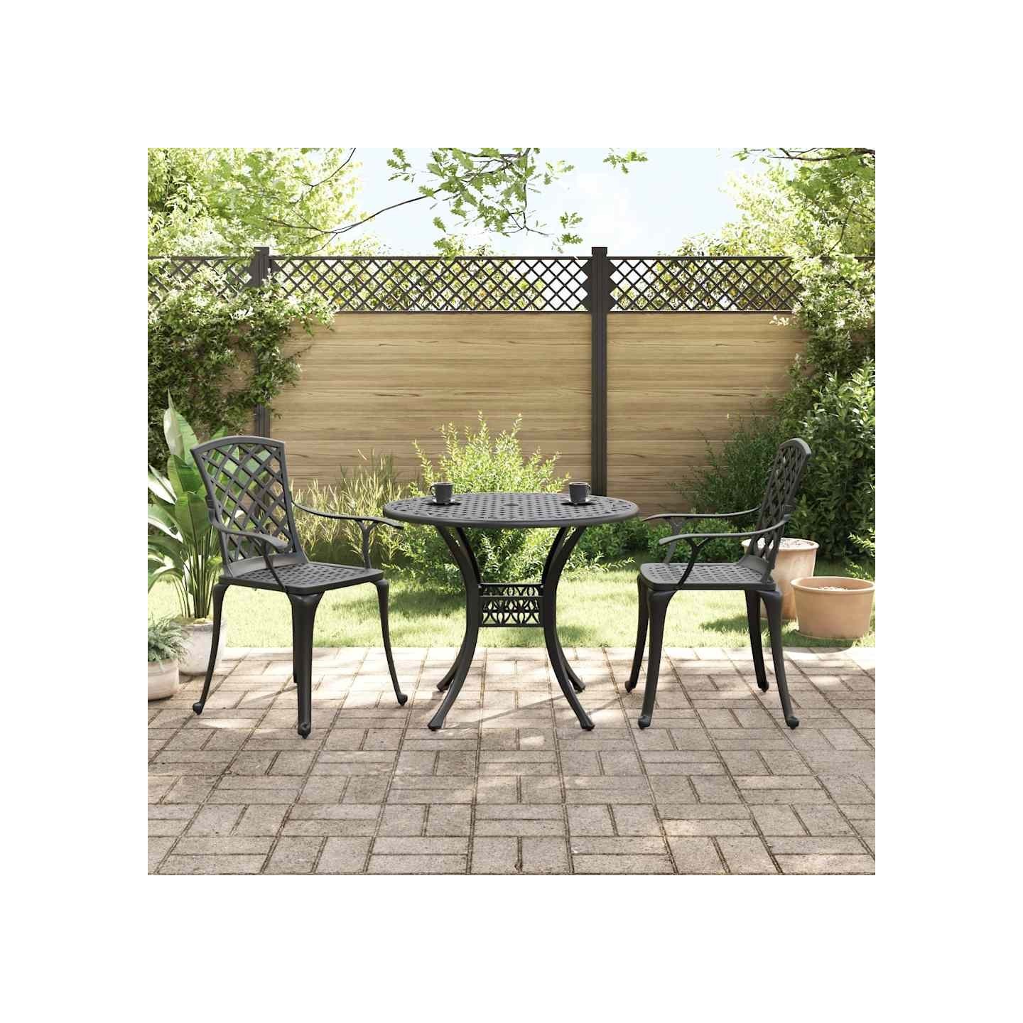 Ensemble de bistro 3 pcs noir aluminium coulé