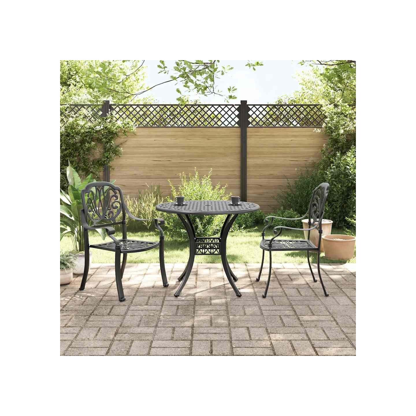 Ensemble de bistro 3 pcs noir aluminium coulé
