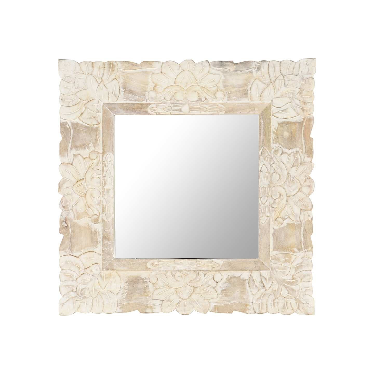 Miroir Blanc 50x50 cm Bois de manguier massif