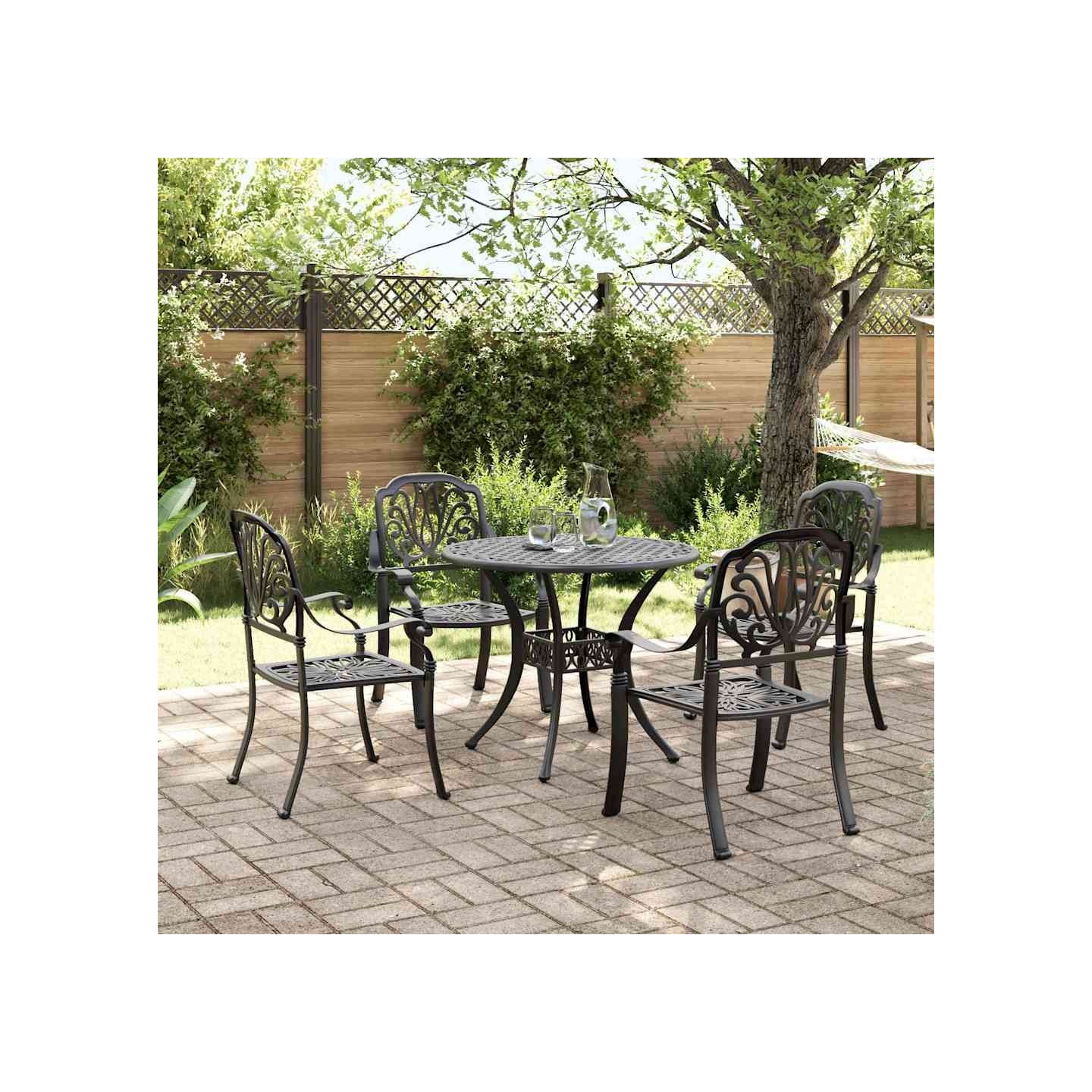 Ensemble à manger de jardin 5 pcs noir aluminium coulé