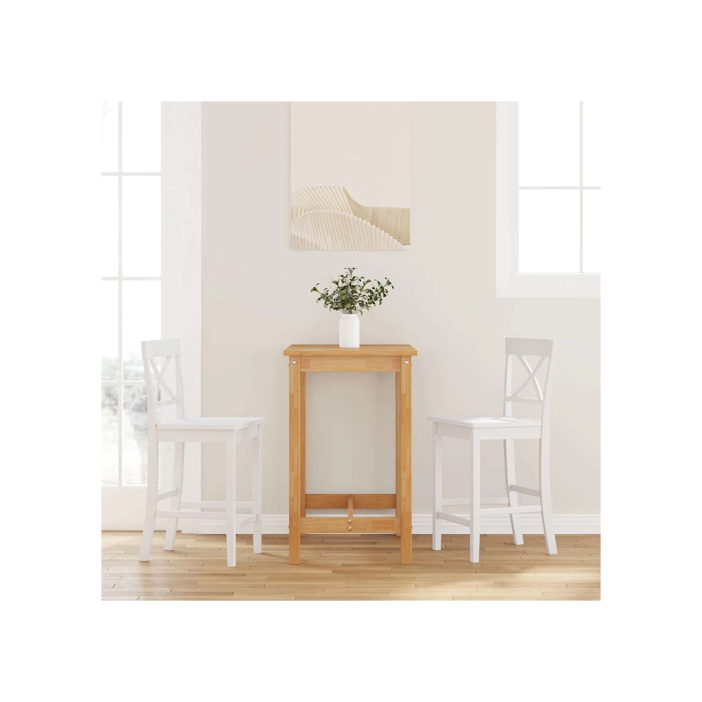 Tabourets de bar (lot de 2) en bois massif blanc et caoutchouc