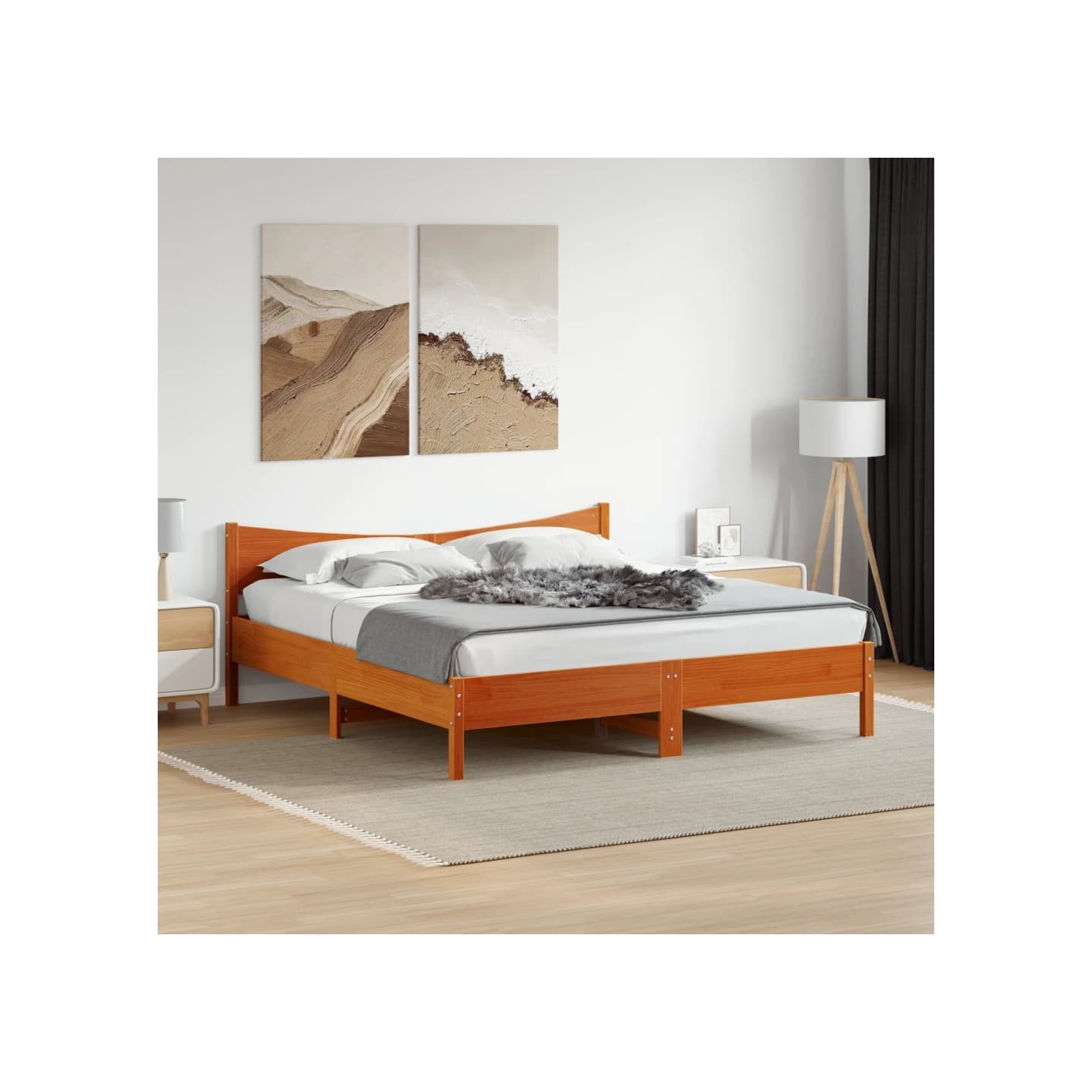 Cadre de lit sans matelas cire marron 200x200cm bois pin massif