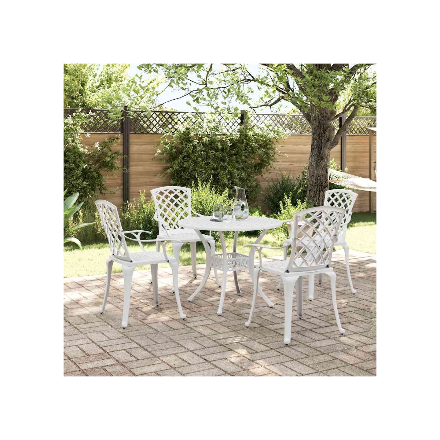 Ensemble à manger de jardin 5 pcs blanc aluminium coulé