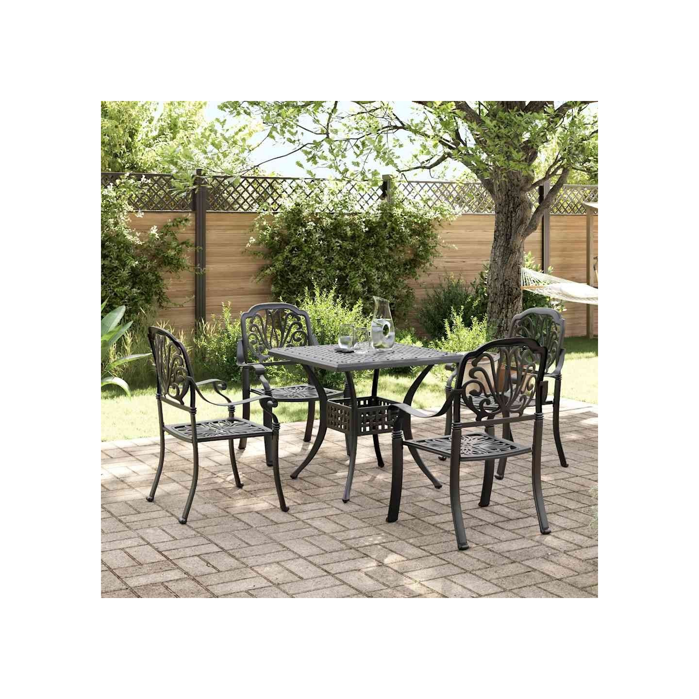 Ensemble à manger de jardin 5 pcs noir aluminium coulé